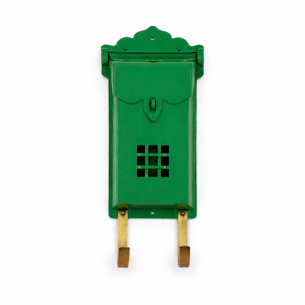 Wall Mounted Mailbox – Spring Green with Hooks MB-3