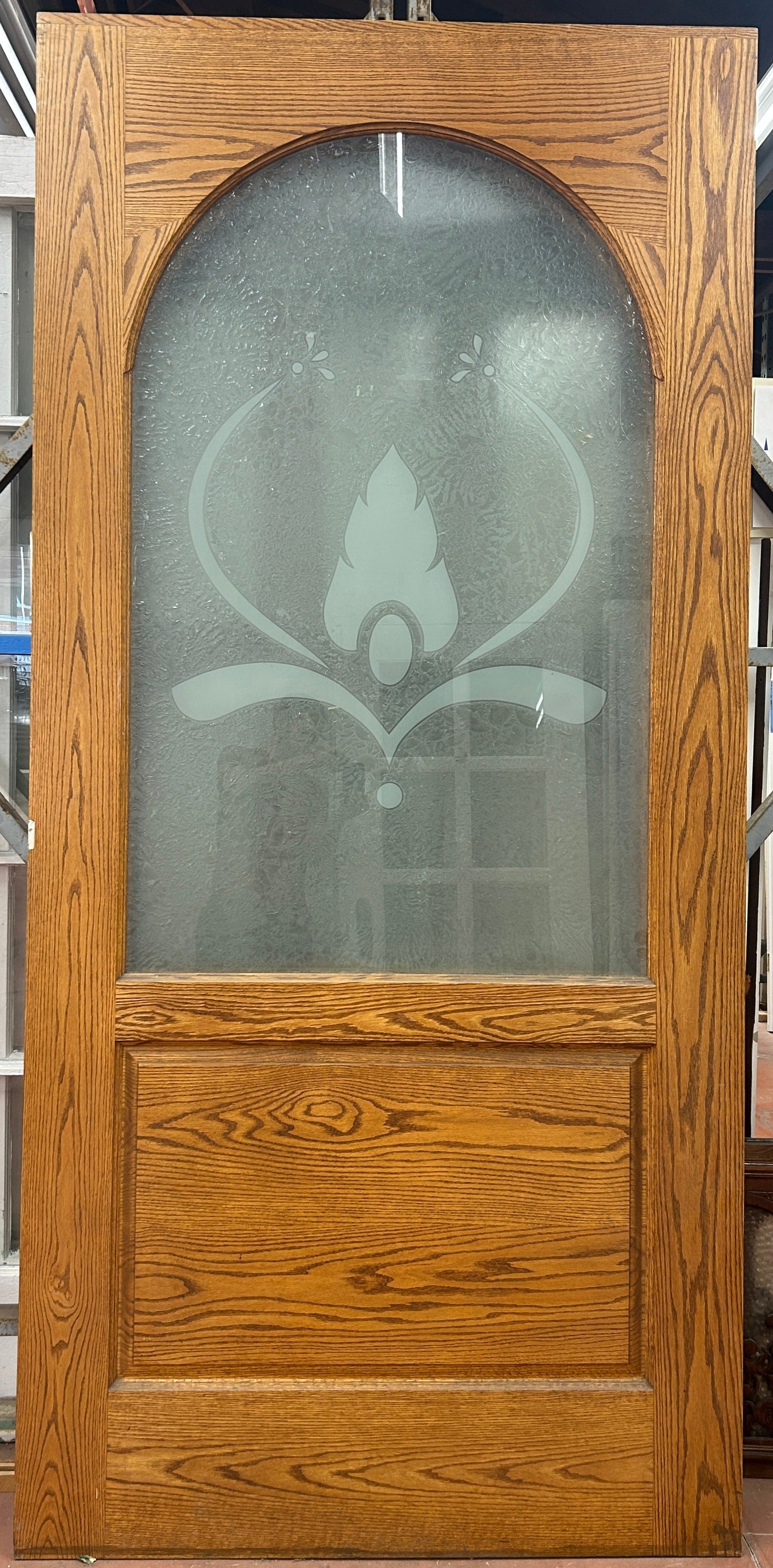 Lg. Oak Door w/ Glue-Chip Glass (JP15-171)