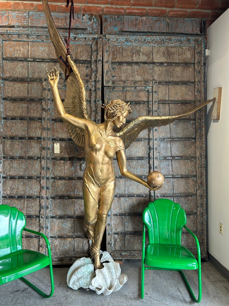 Lg. Cast Bronze Winged-Goddess Statue (OE-68)