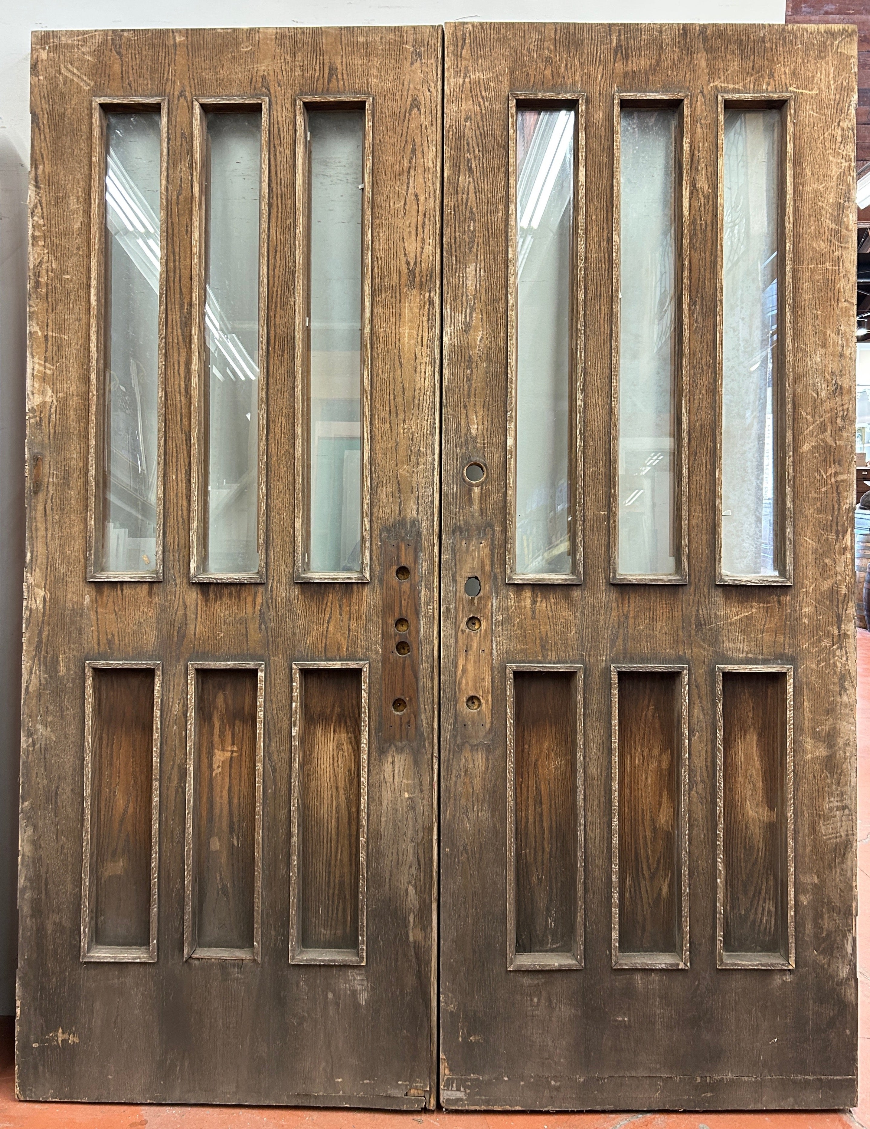 3-Light/ 3-Panel Oak Door Pair (FDP-153)