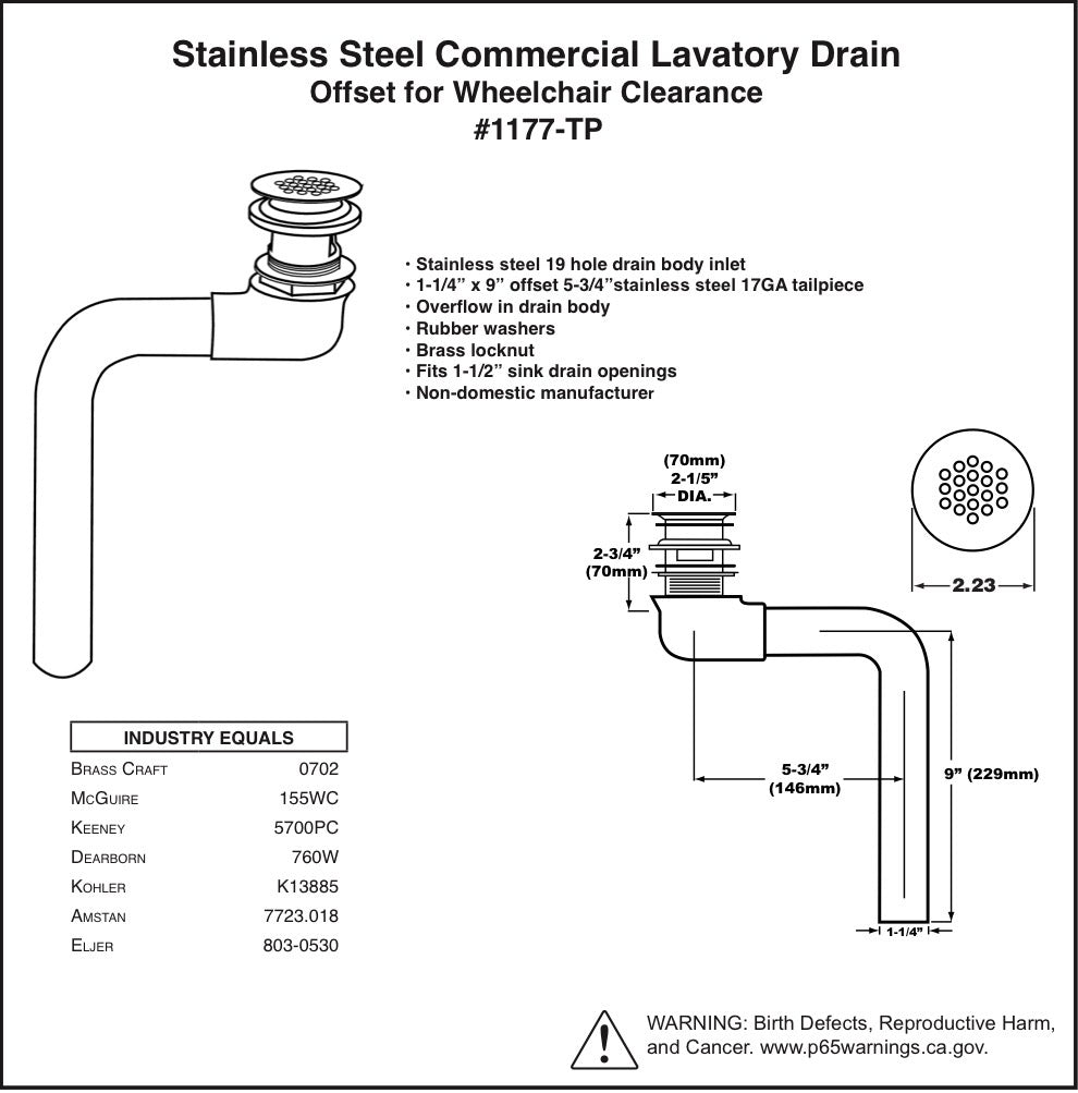 Handicap Style Drain - Pasco 1177-TP