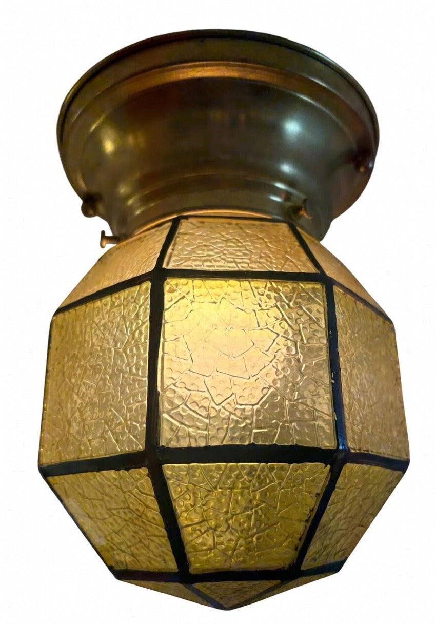 Art Deco flush mount ceiling light with textured amber glass panels – circa 1930s–40s (LT-1115)