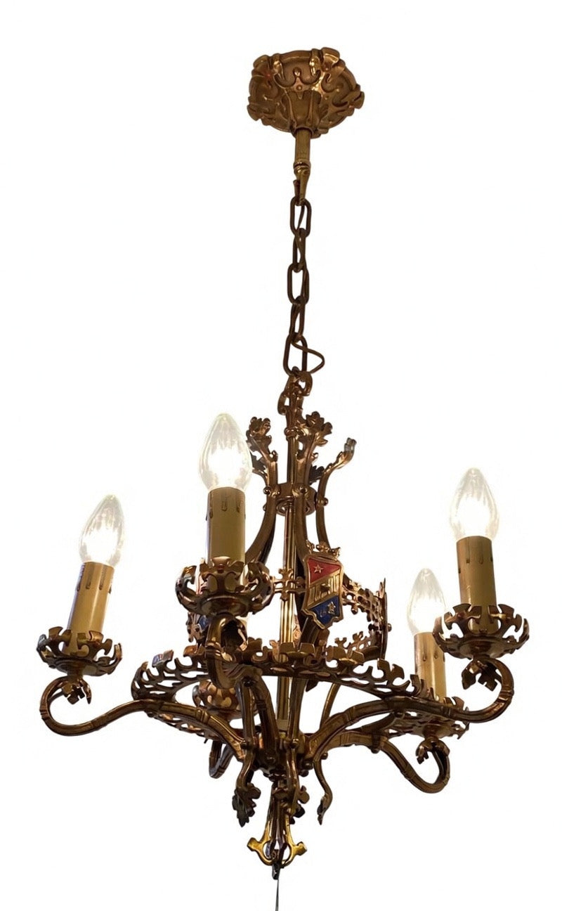 5-Light Brass Chandelier w/ Shield Detail (LT-306)