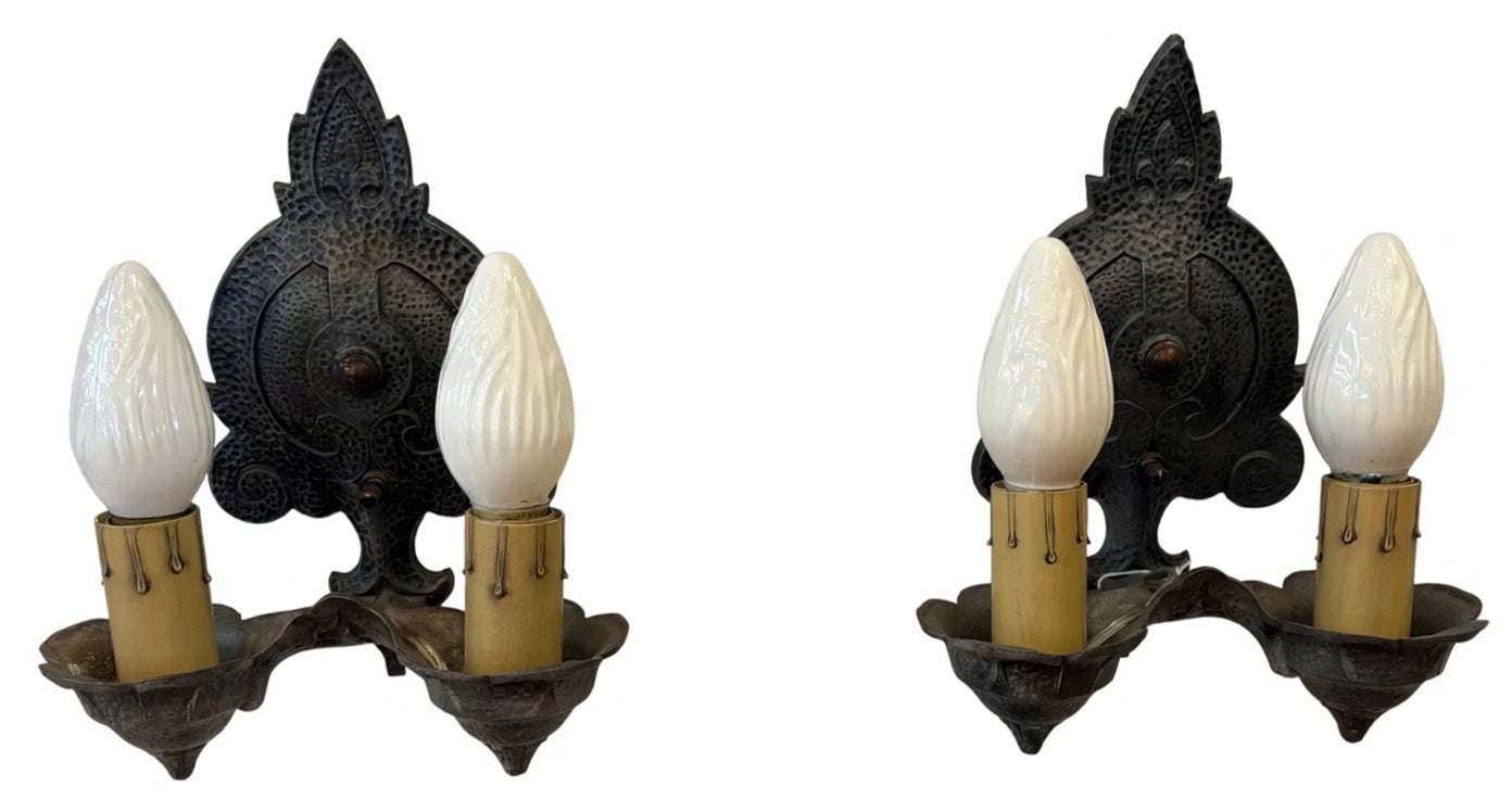 WALL SCONCES – ORNATE METAL WITH DOUBLE CANDLE ARMS (LT-1177)