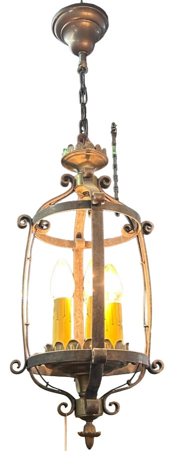 Five Candle chandelier with cage – iron and brass lantern style (JAN18-47)