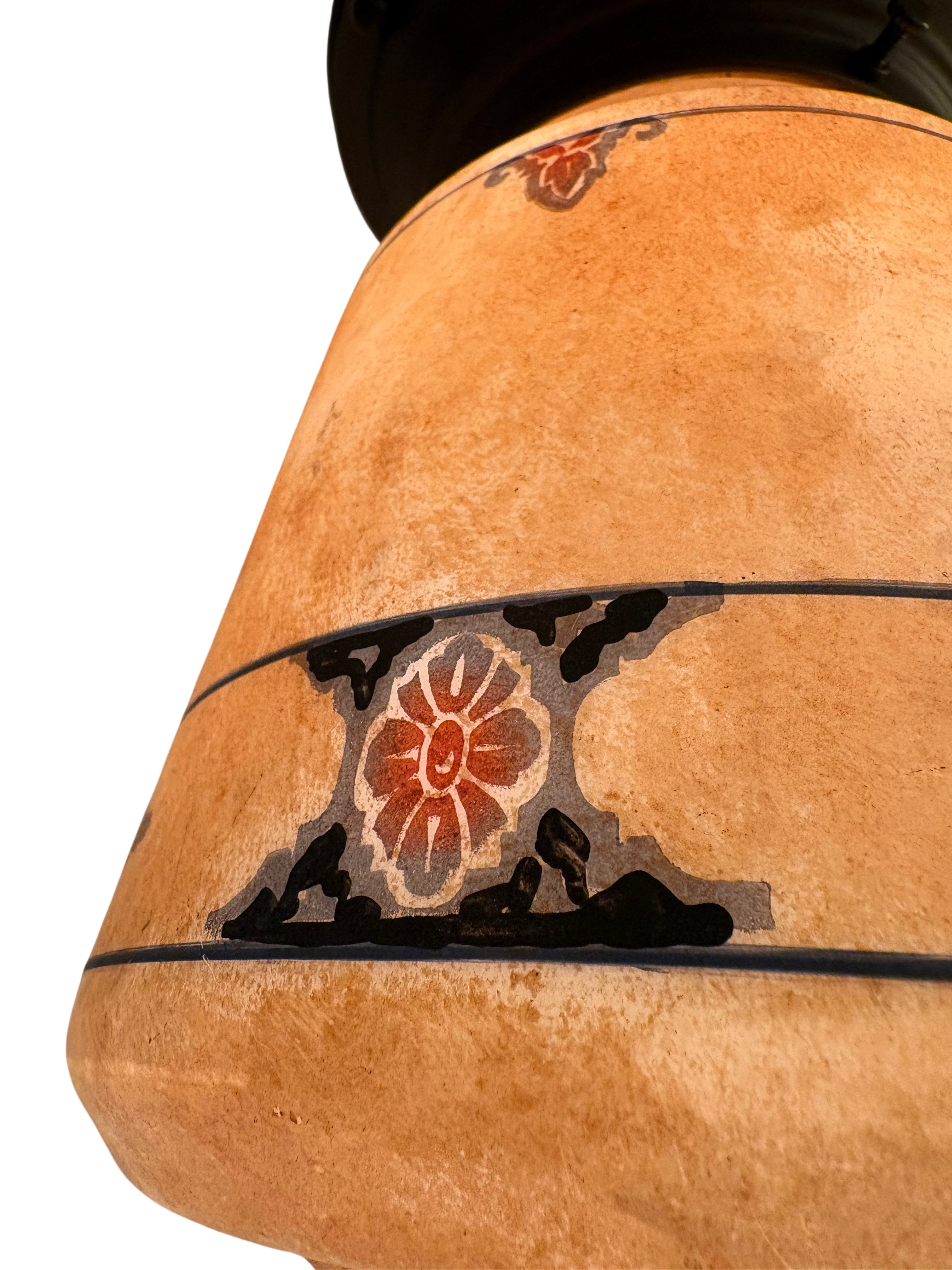 Spanish revival ceiling mount light with hand-painted glass shade – likely 1920s–1930s (LT-1102)