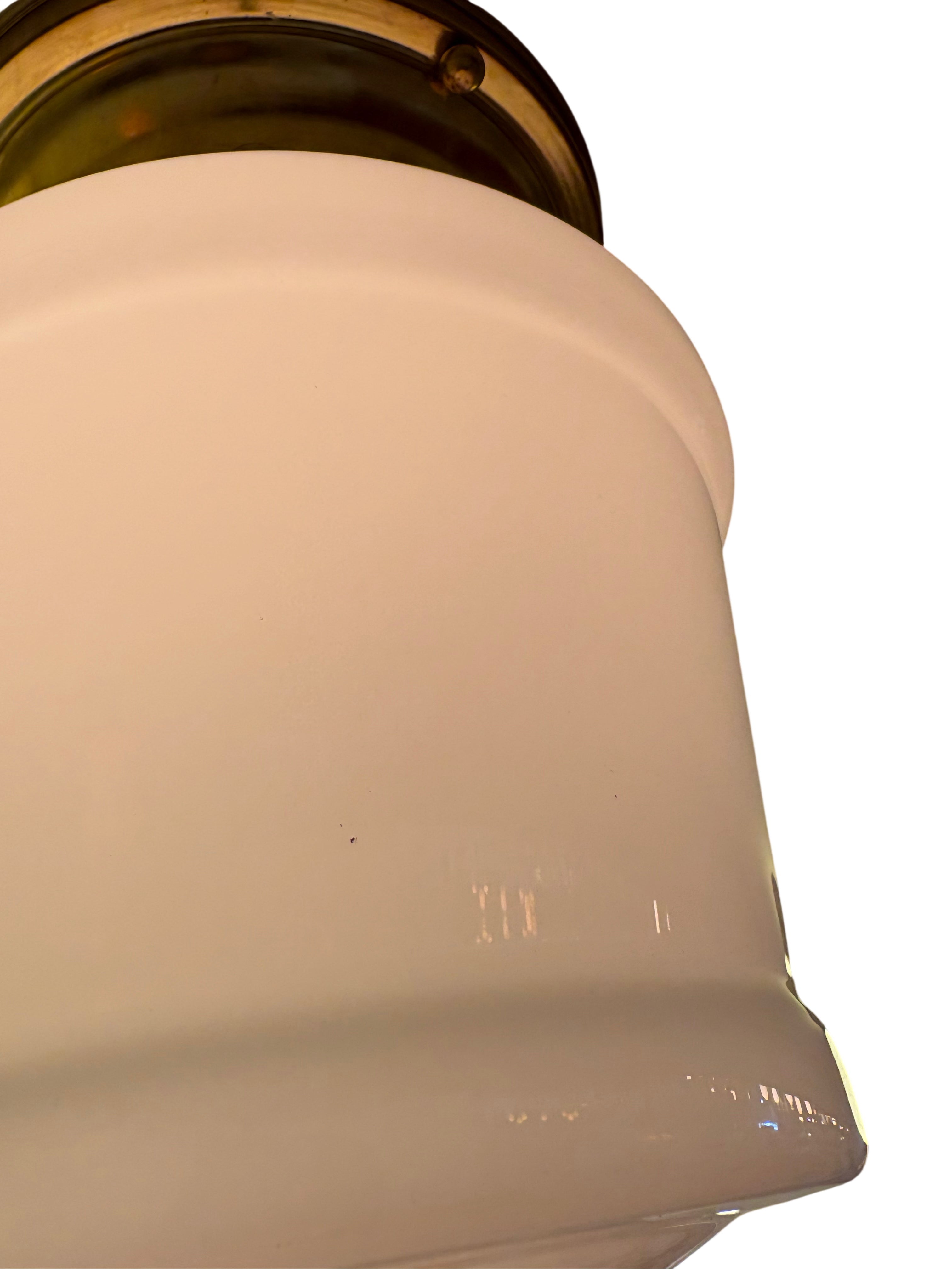 Milk glass flush mount ceiling light with brass fitter – likely 1940s–1950s (LT-1103)