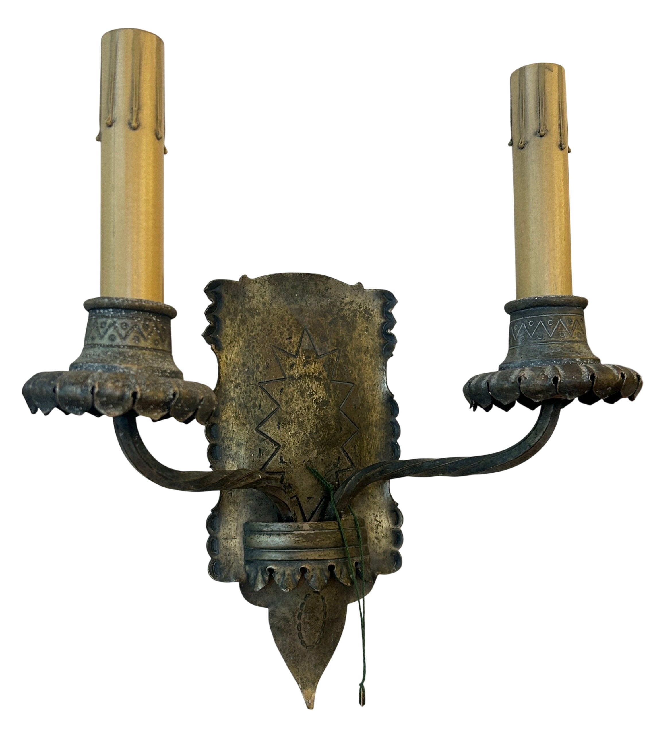 Brass double sconce with hammered detailing – circa 1920s–1930s (LT-766)