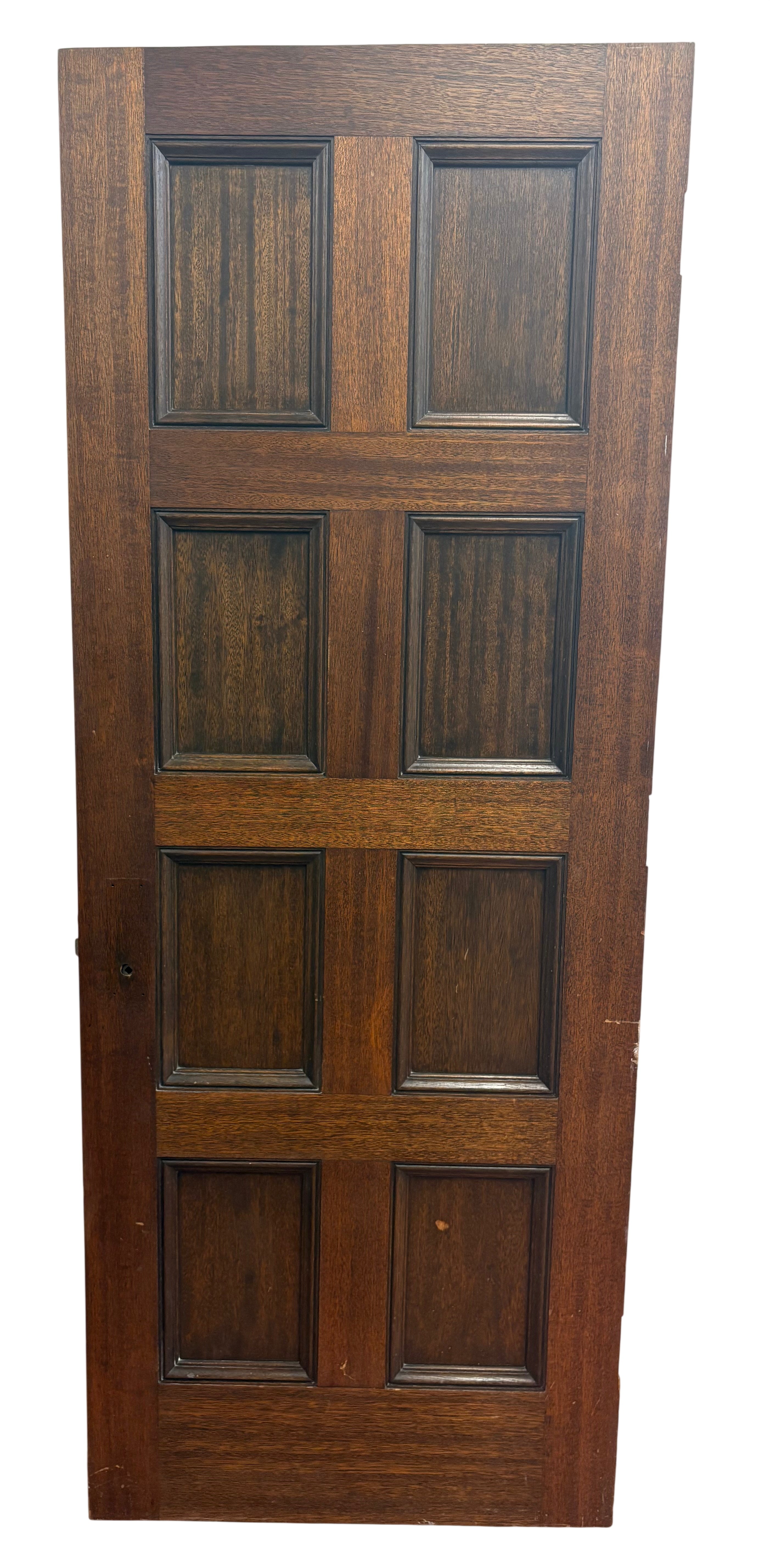 Wooden door with six panels on a white background