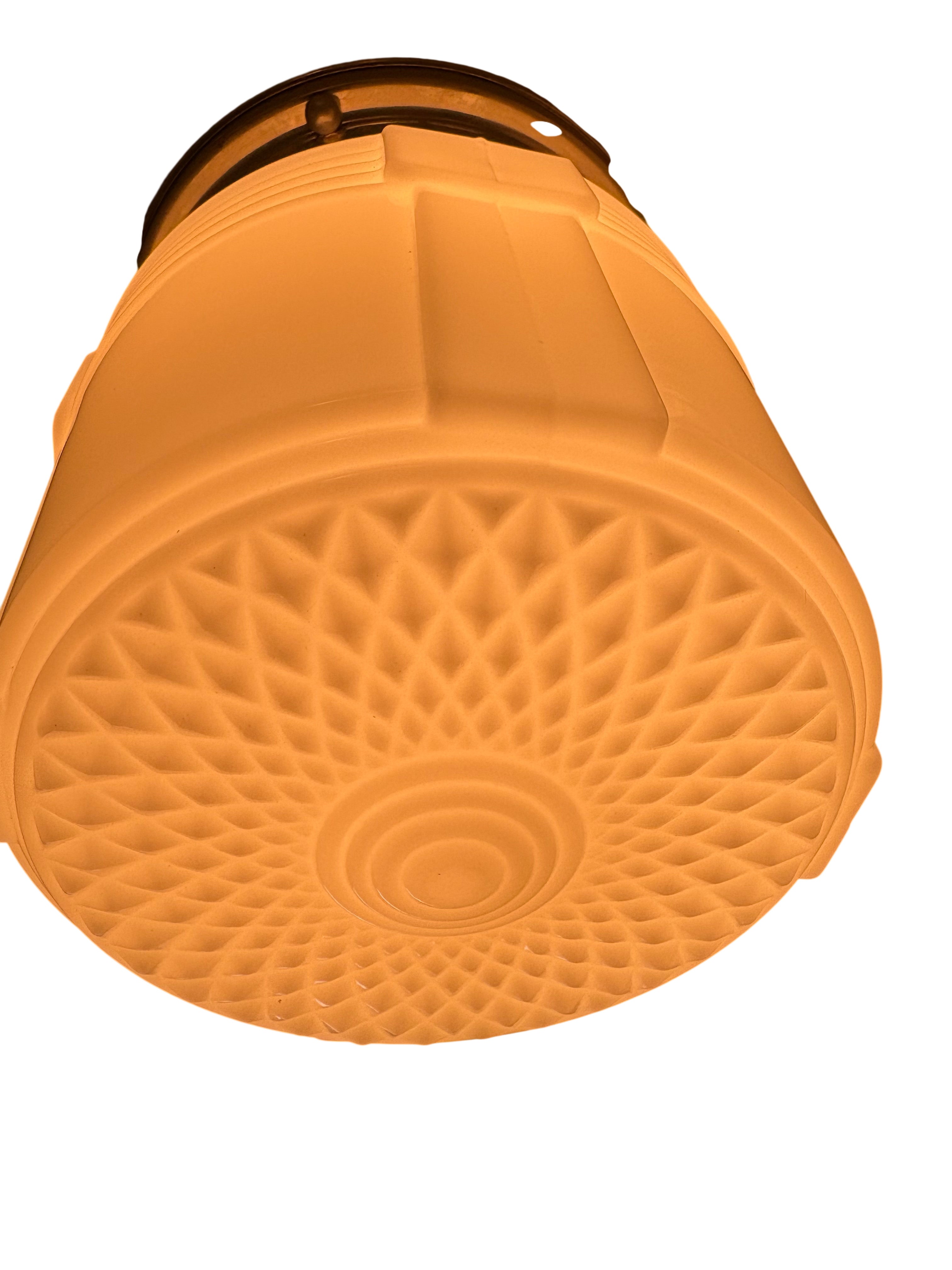 Art Deco Ceiling Light with Stepped Milk Glass Shade-Original 1930s (lt-1130)