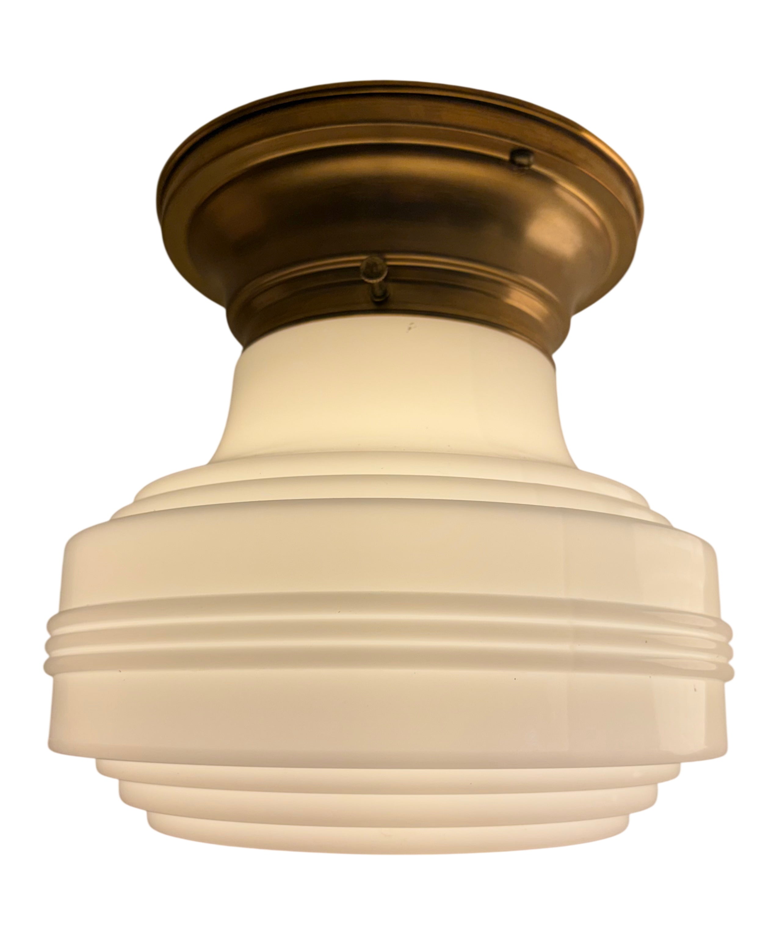 Art Deco ceiling mount light with stepped glass shade - estimated 1930s-1940s brass fixture (LT-1105)