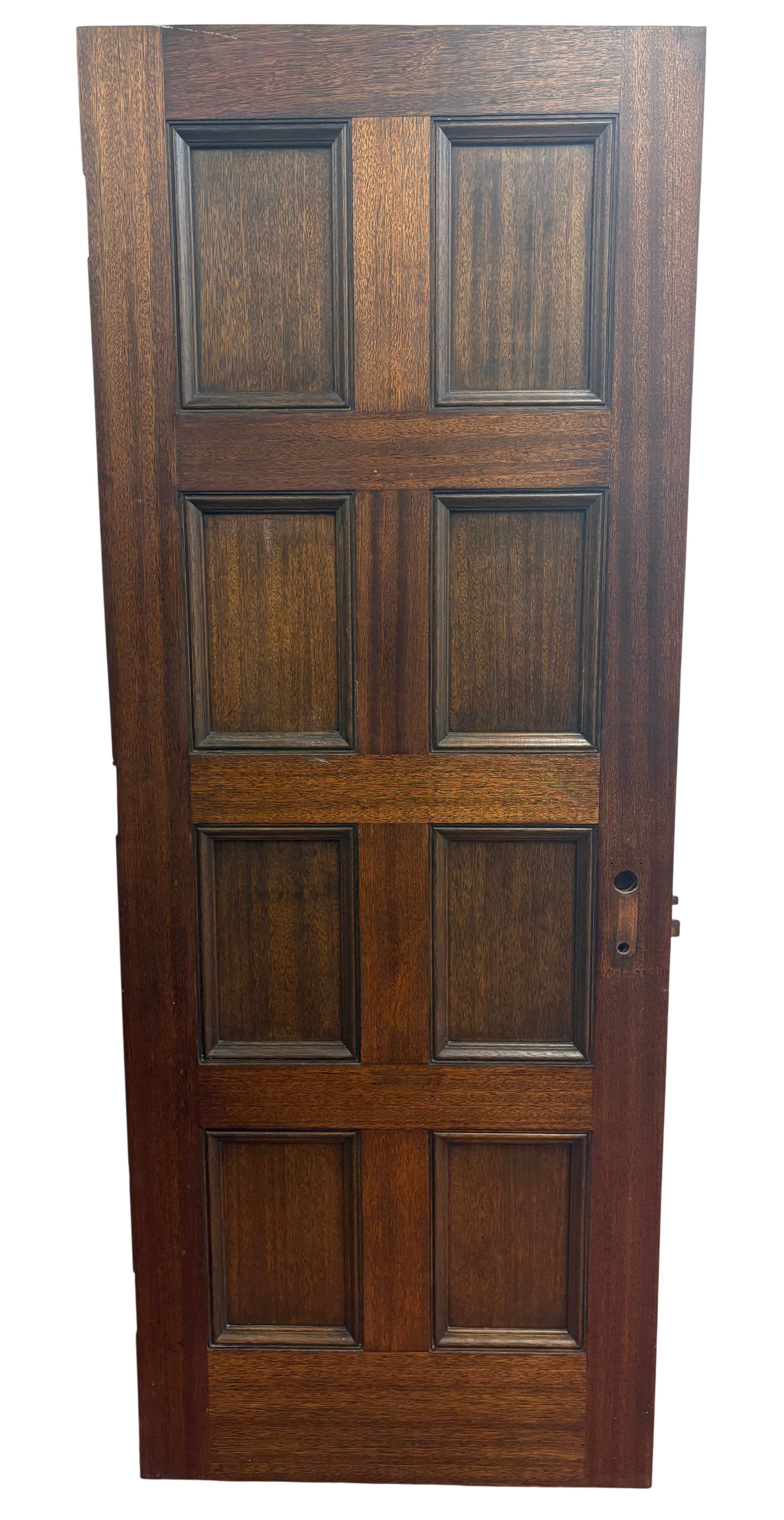 Wooden door with a grid pattern on a white background
