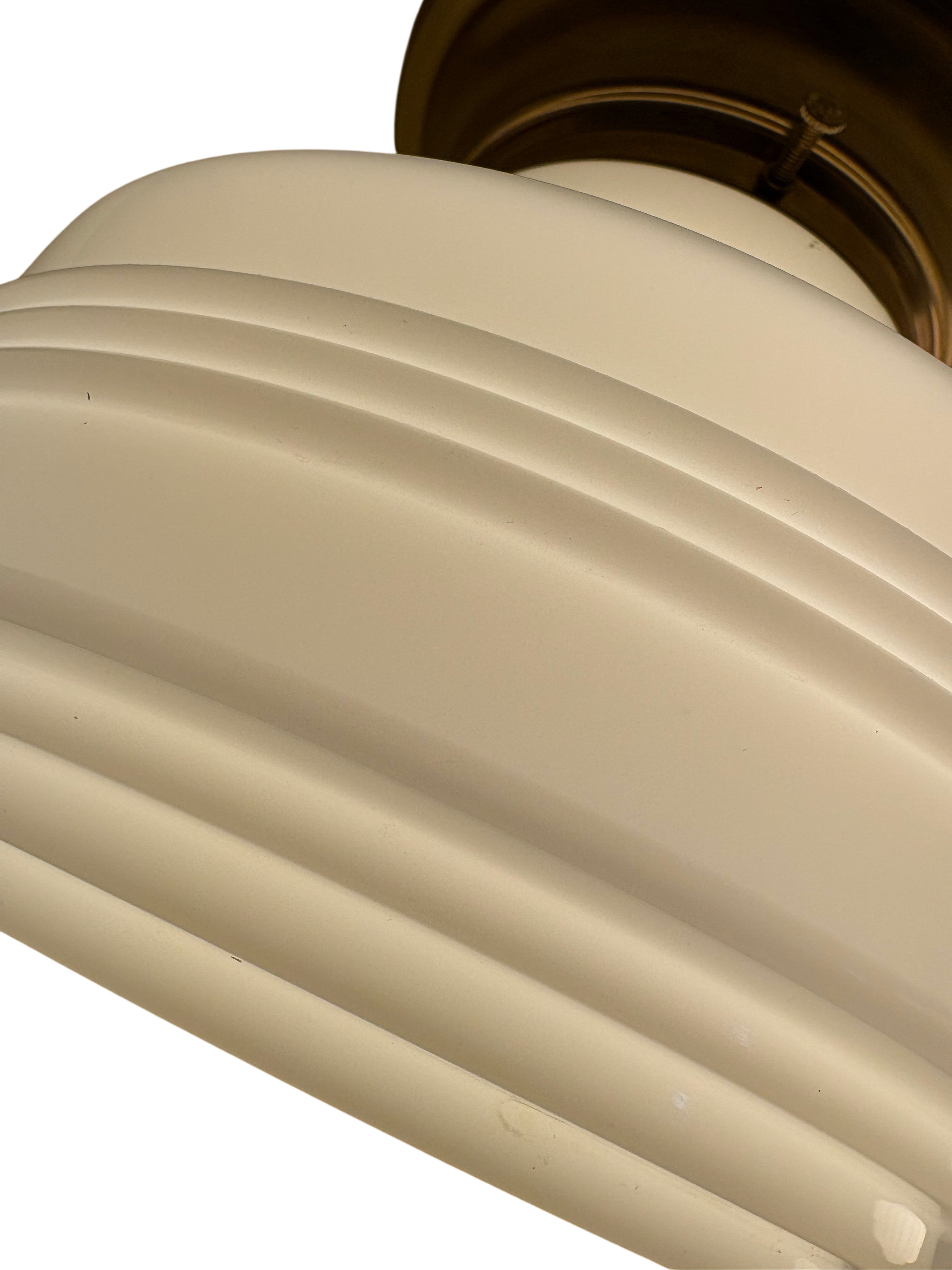 Art Deco ceiling mount light with stepped glass shade - estimated 1930s-1940s brass fixture (LT-1105)