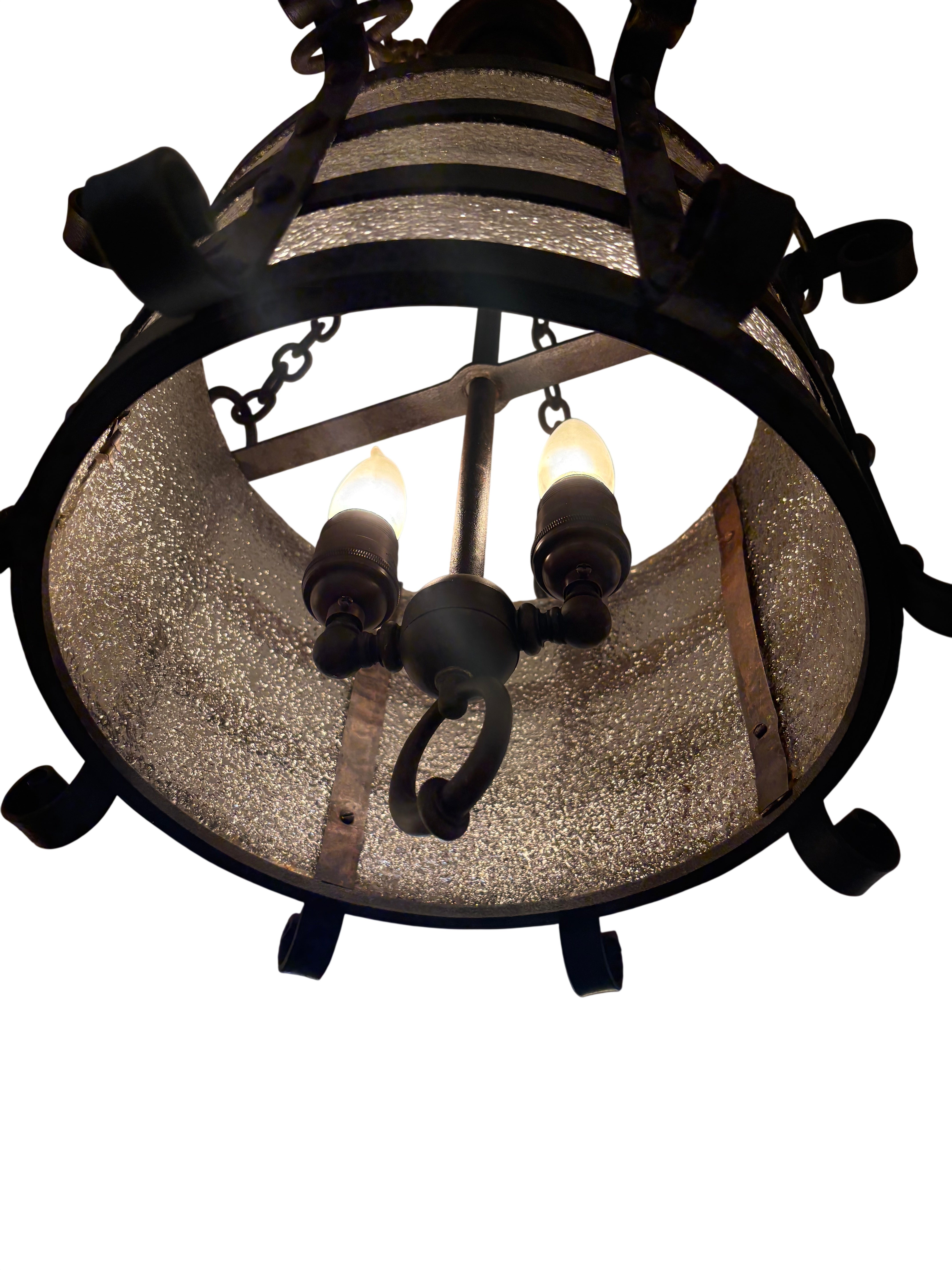 Spanish revival round pendant with textured glass – circa 1920s–1930s (LT-1069)