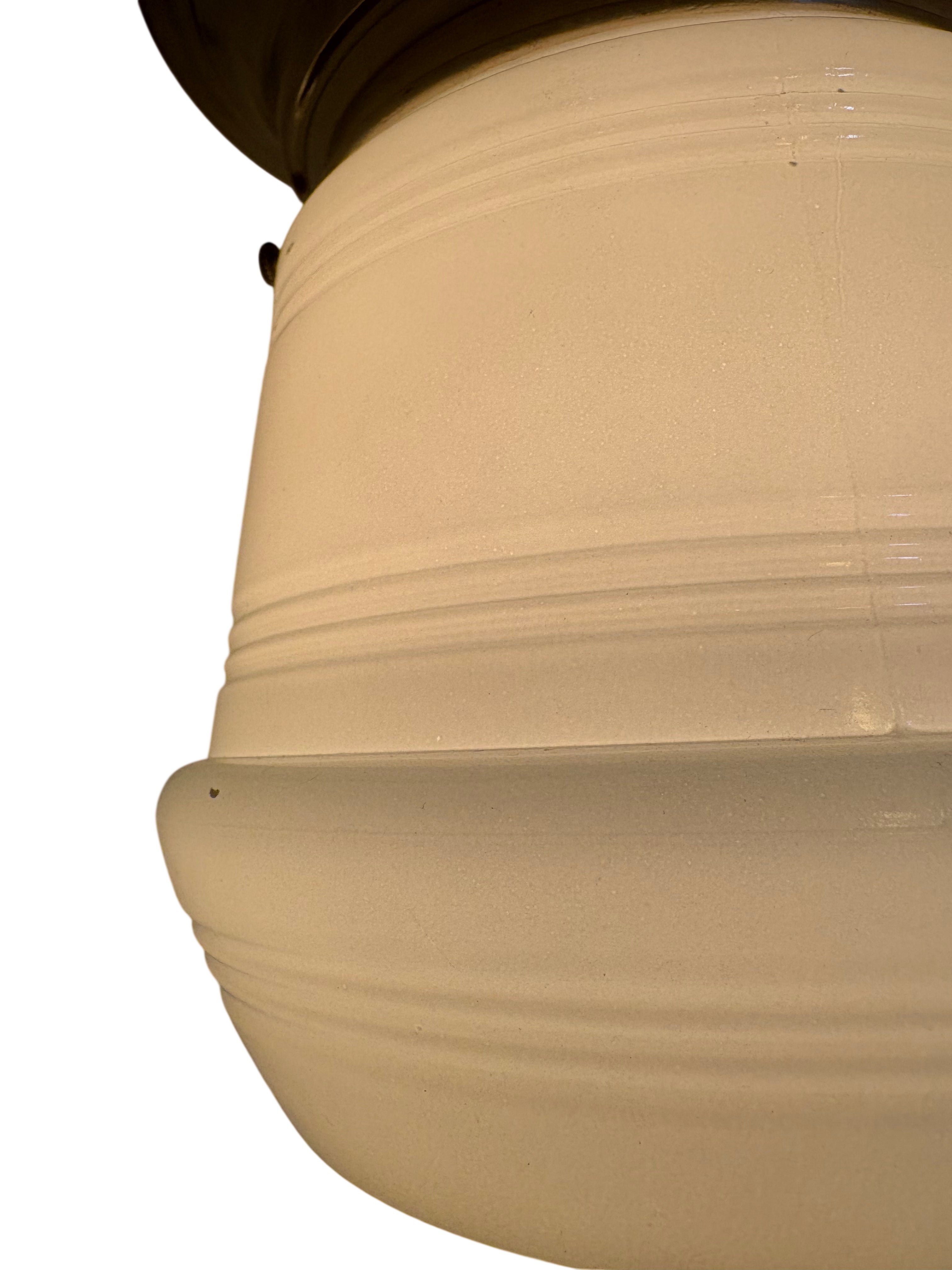 Flush Mount Ceiling Light with Ribbed Glass Shade – Circa 1930s–1940s (LT-1112)