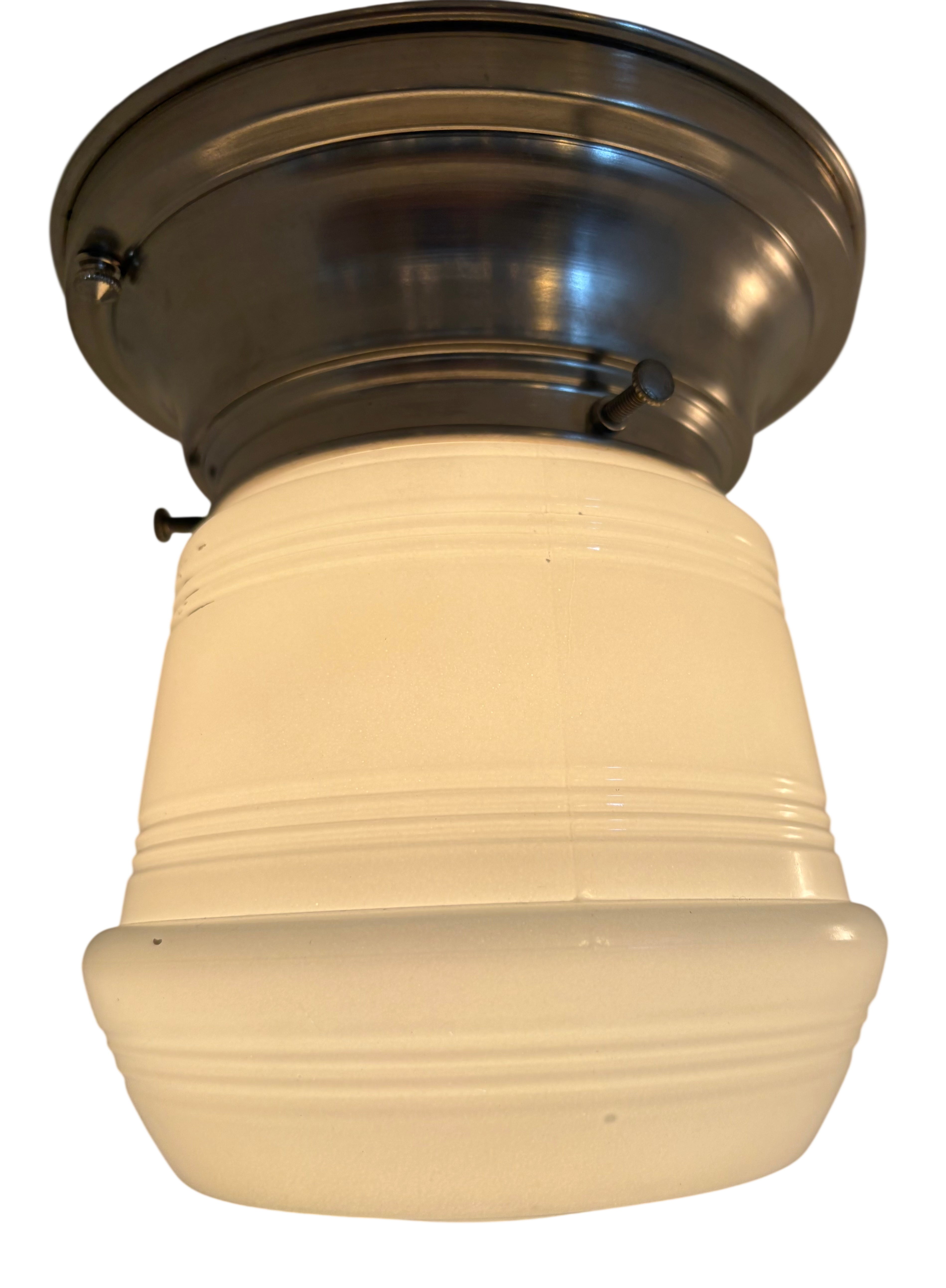 Flush Mount Ceiling Light with Ribbed Glass Shade – Circa 1930s–1940s (LT-1112)