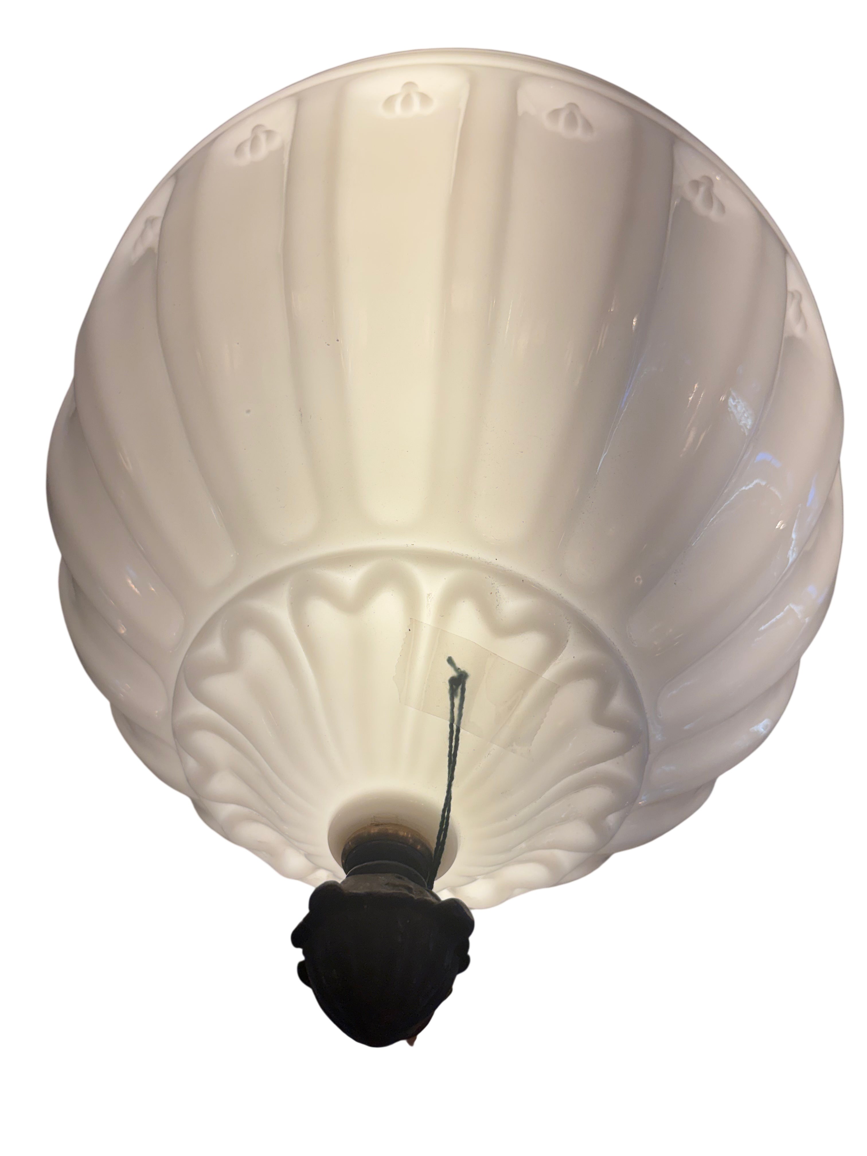 Art Deco pendant chandelier with embossed glass shade – original 1930s (LT-1116)