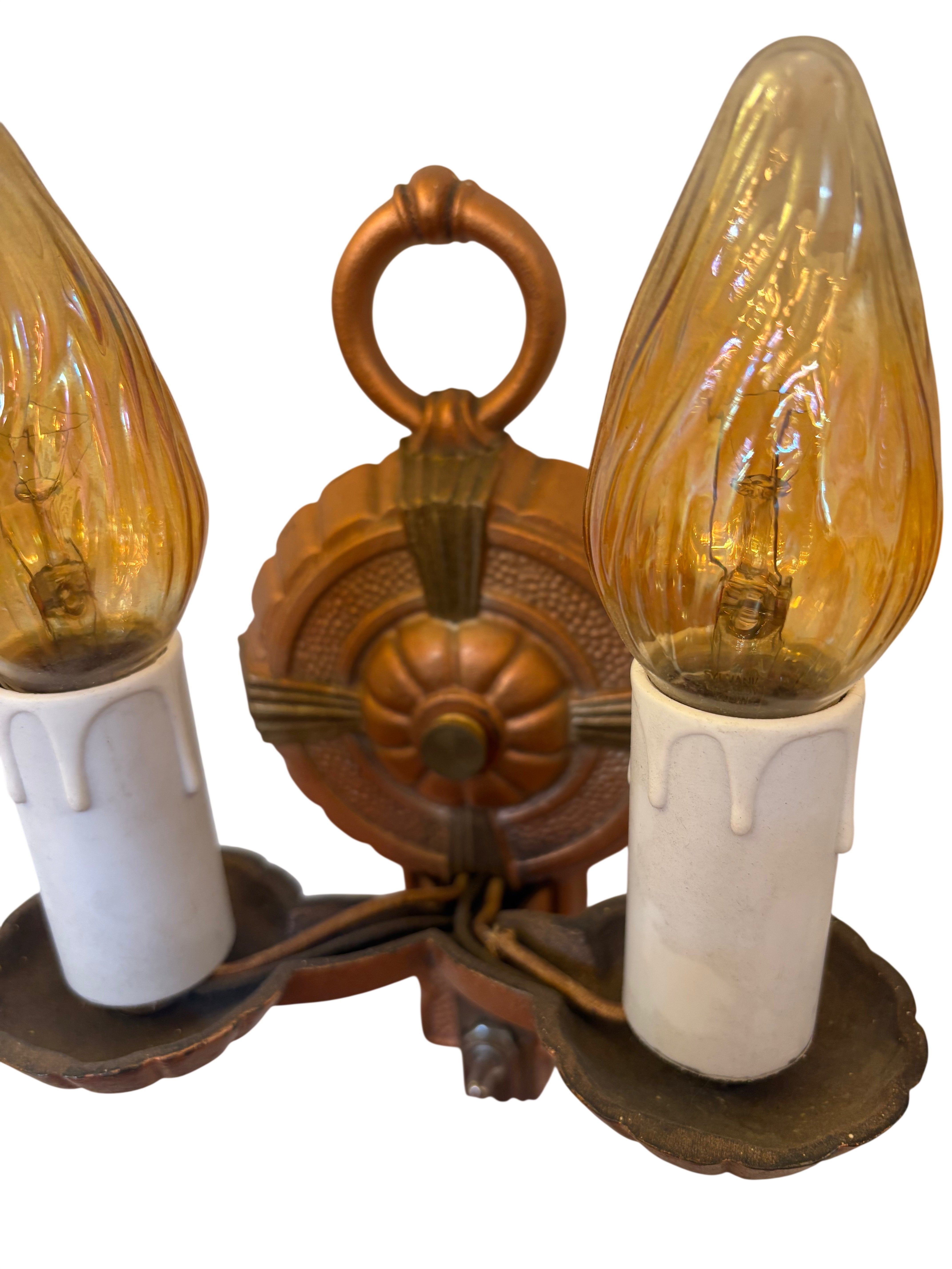 Art Deco double arm wall sconce – original 1930s cast metal fixture (LT-1098)