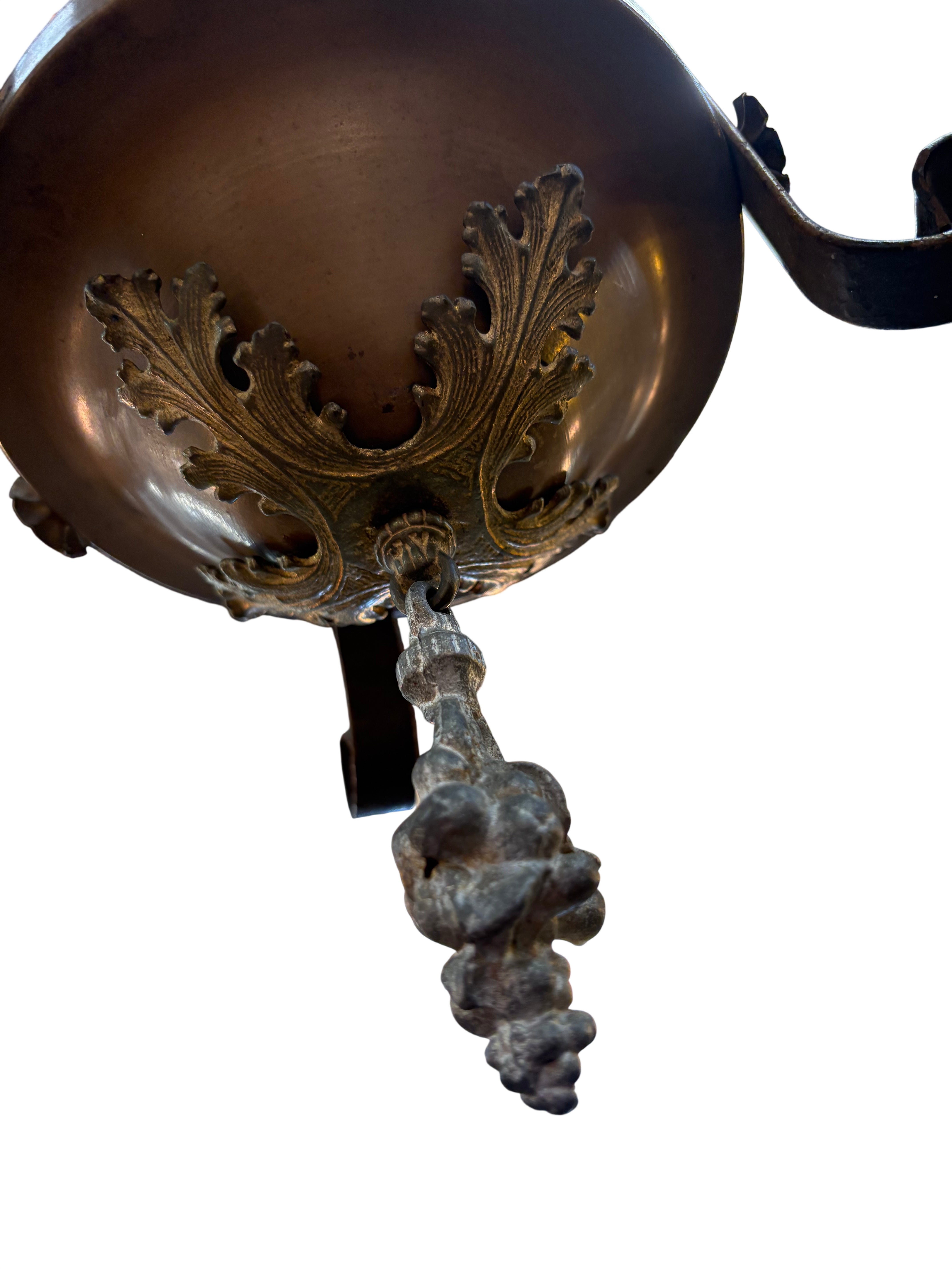 Vintage Wrought Iron Three-Light Hanging Chandelier – 1920s–1930s (LT-1091)