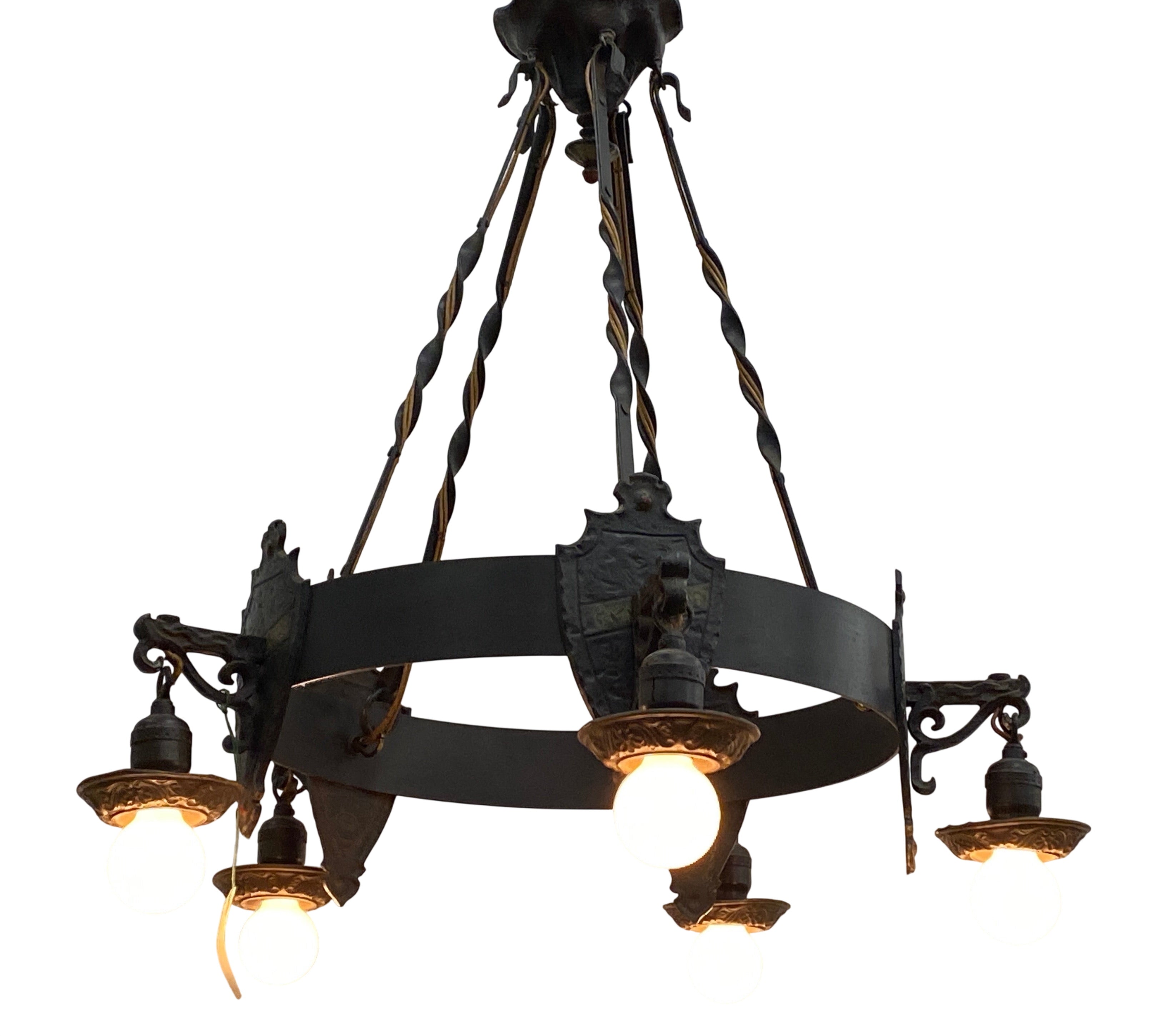 Wrought Iron 5-Light Chandelier – 1920s–1930s (LT-340.B)