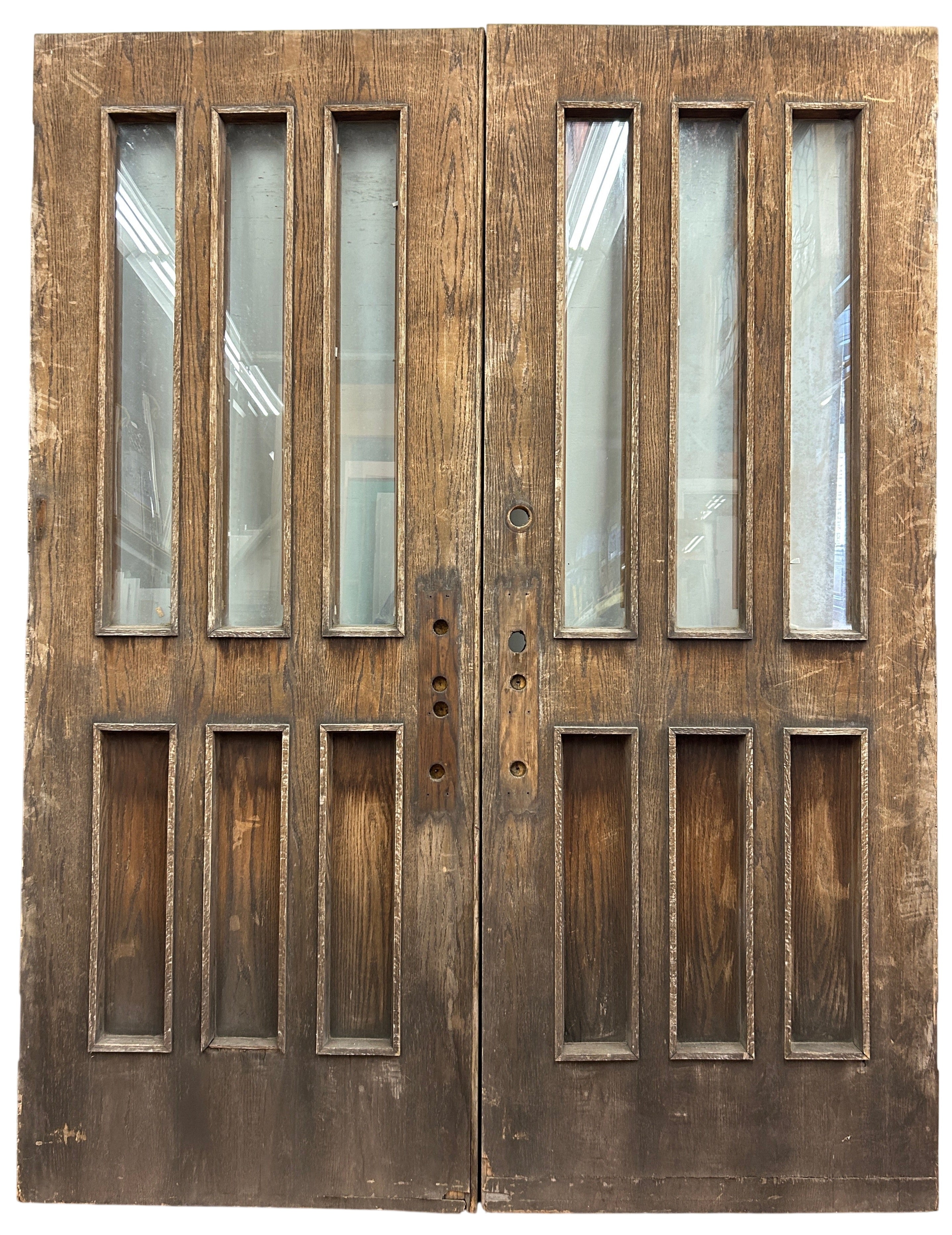 3-Light/ 3-Panel Oak Door Pair (FDP-153)
