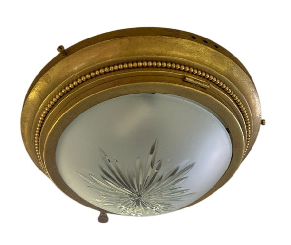 Wheel-Cut Ceiling Mount Fixture with Cut Glass Shade – 1930s–1940s (LT-865)