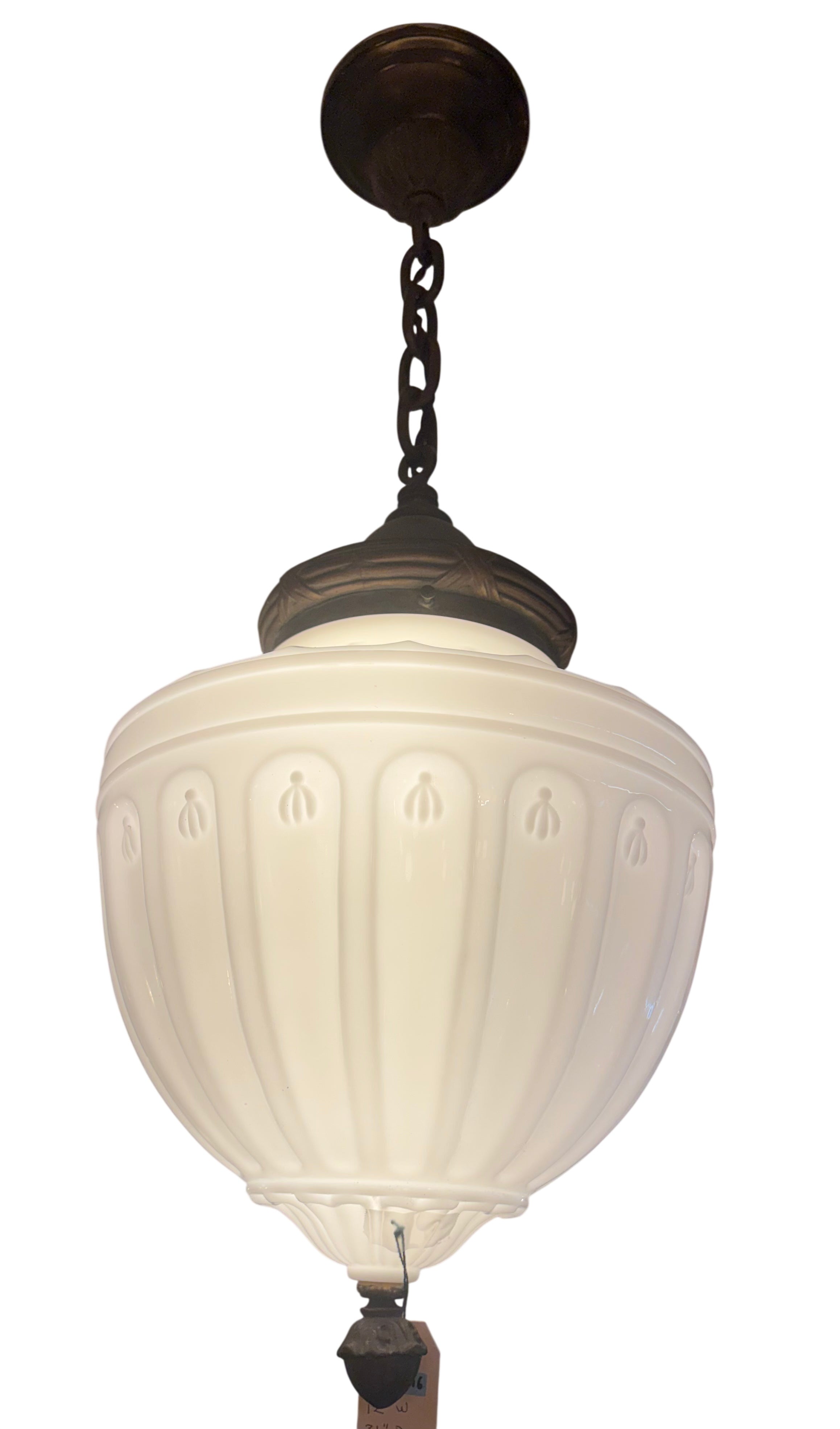 Art Deco pendant chandelier with embossed glass shade – original 1930s (LT-1116)