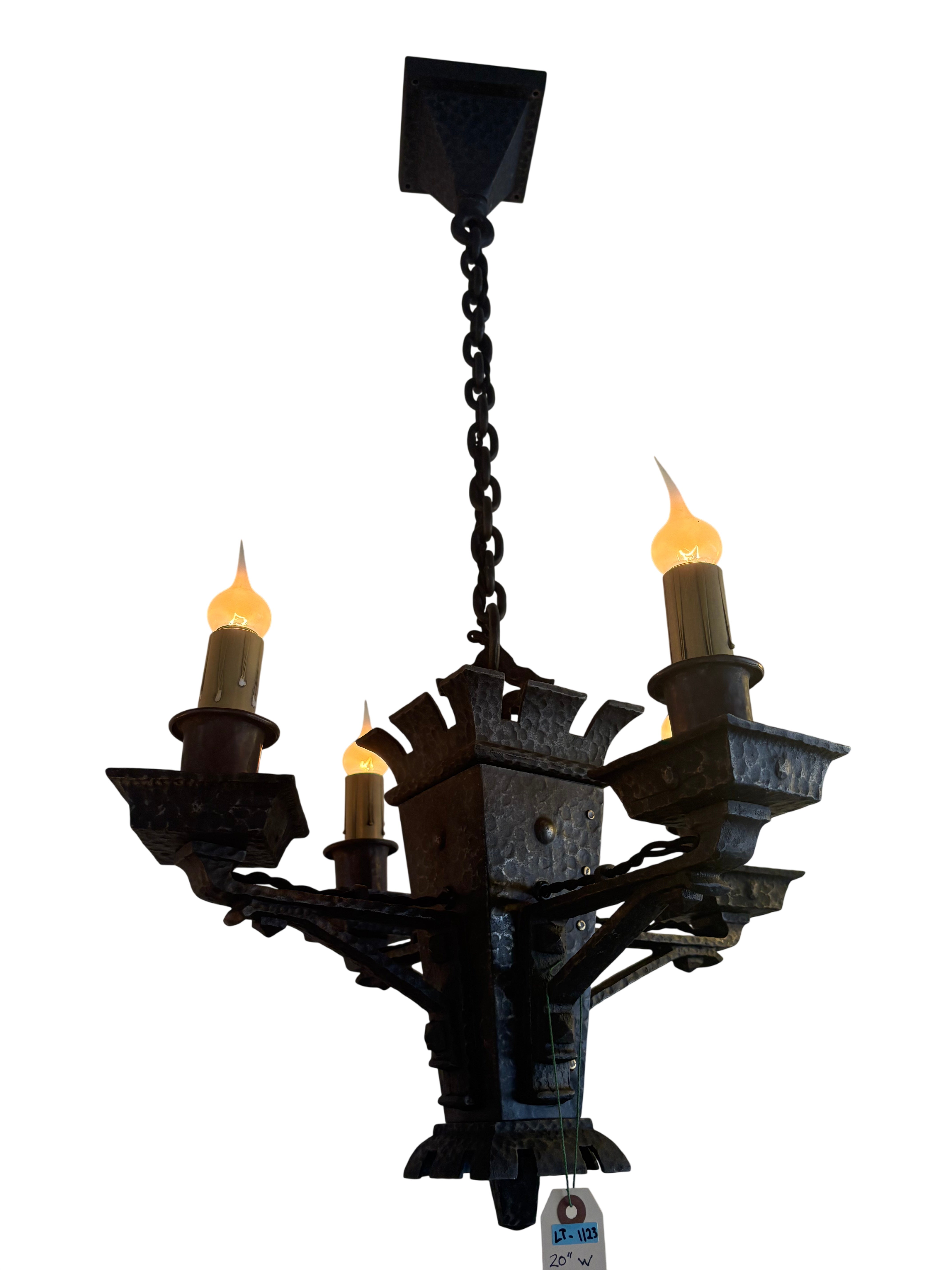 Cast Iron Gothic Revival Chandelier-Hammered Iron circa 1920's–1930's (lt-1123)