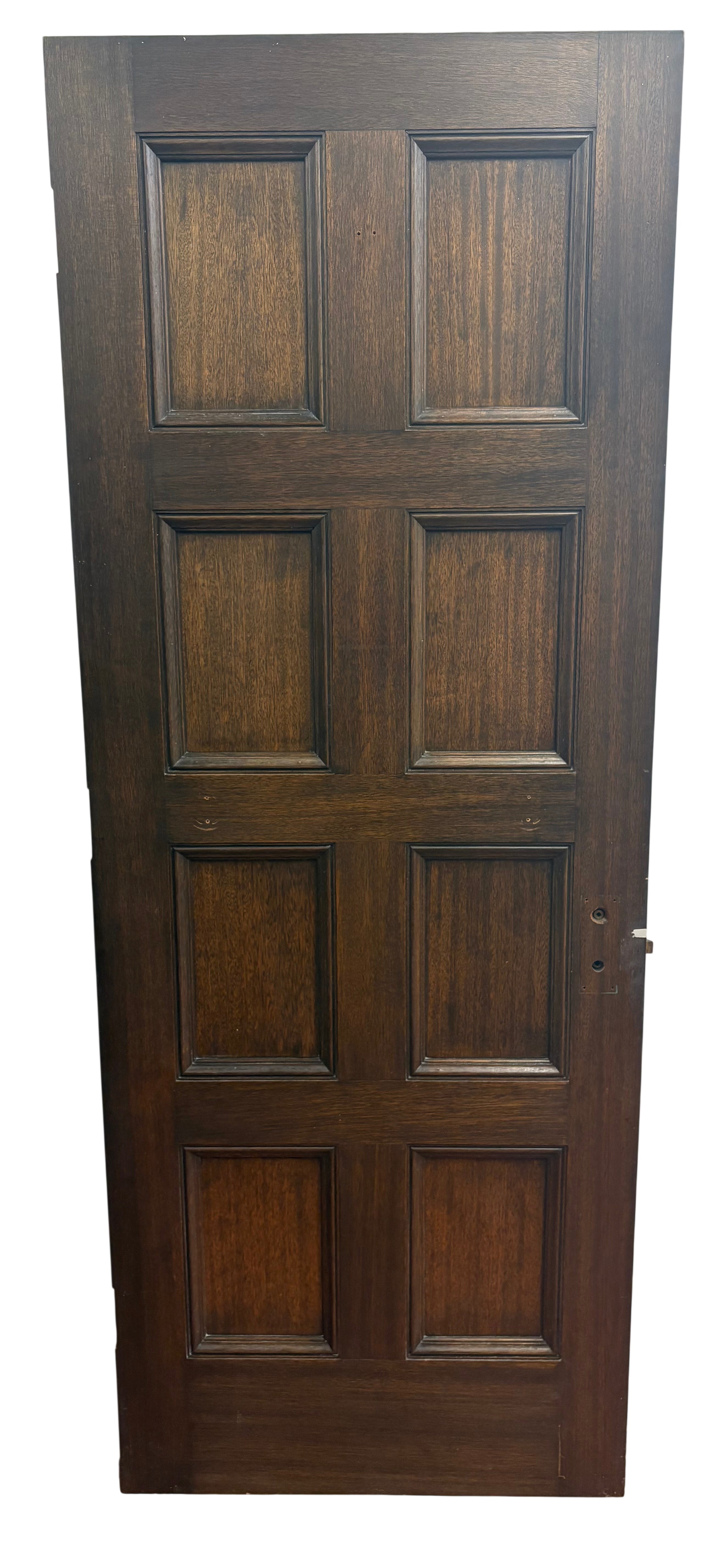 Wooden door with panel design on a white background