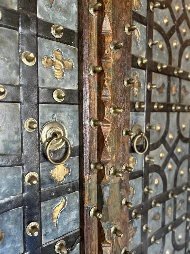 Large Arched Door Pair w/ Ornate Metalwork (XD-35673)