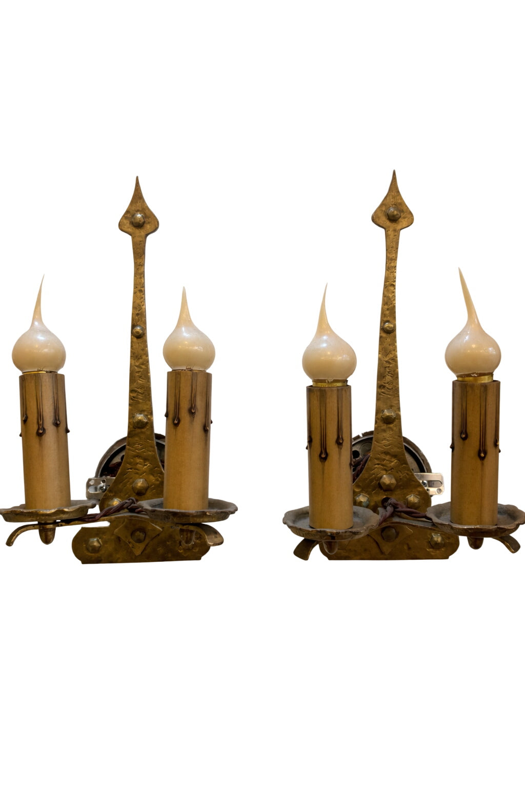 BRASS DOUBLE CANDLE WALL SCONCES – HAMMERED DETAIL (LT-407)