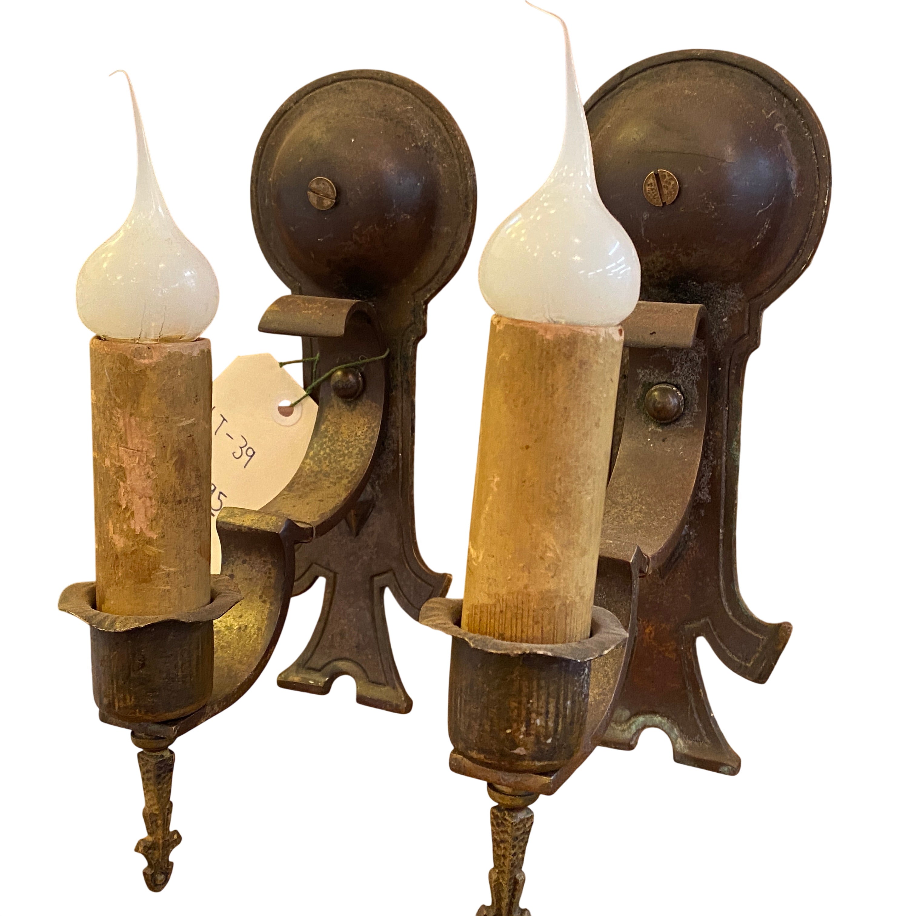 Scrolled Brass Wall Sconce Pair – 1920s–1930s (LT-39)