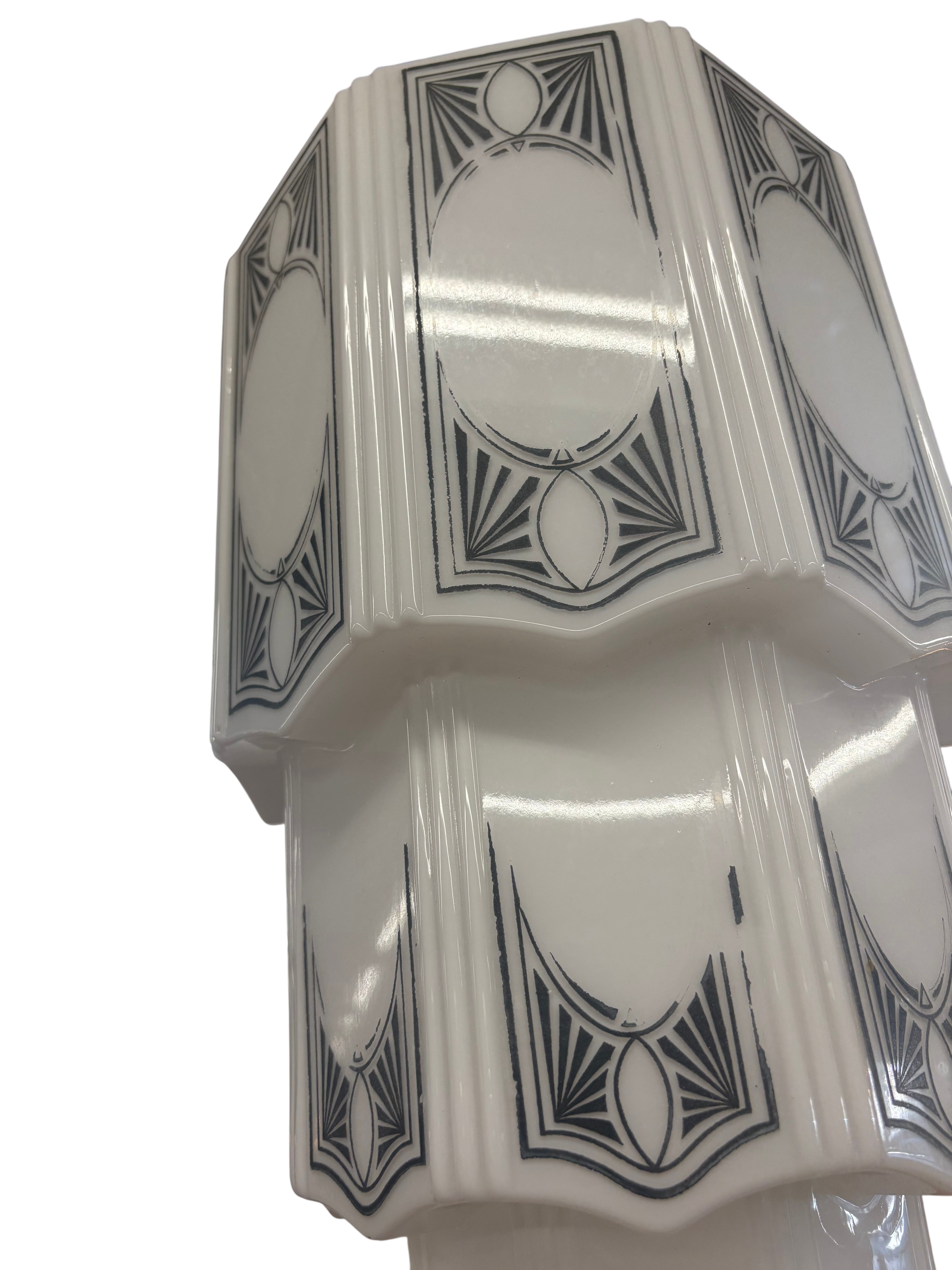 Art Deco Pendant Light with Geometric Milk Glass Shade-(lt-1126)