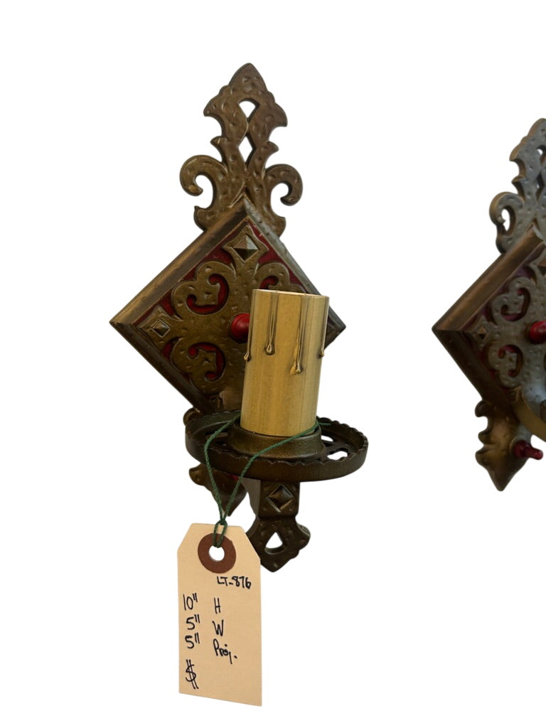 Hammered iron wall sconce with square backplate – 1920s–1930s (LT-876)