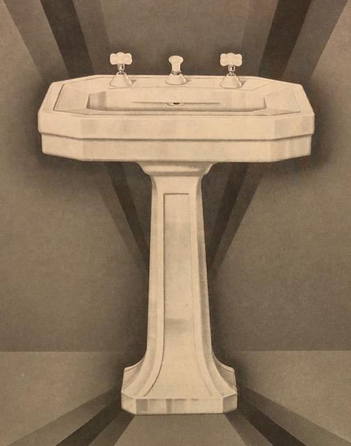 *SOLD* Eljer "Hollywood" Deco Pedestal Sink in Tuscan Tan [JUN1921