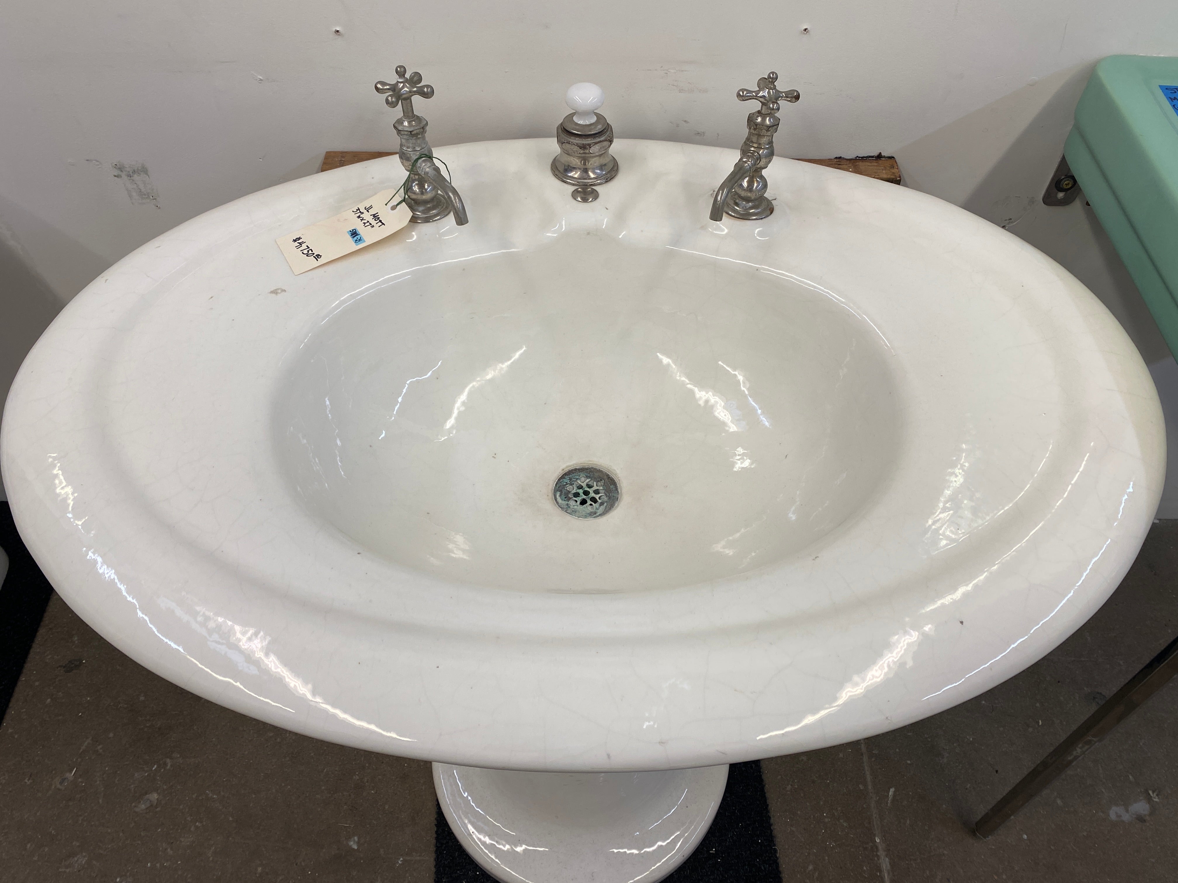 J.L. Mott 1910's Earthenware Sink w/ Period Hardware (SINK-24)