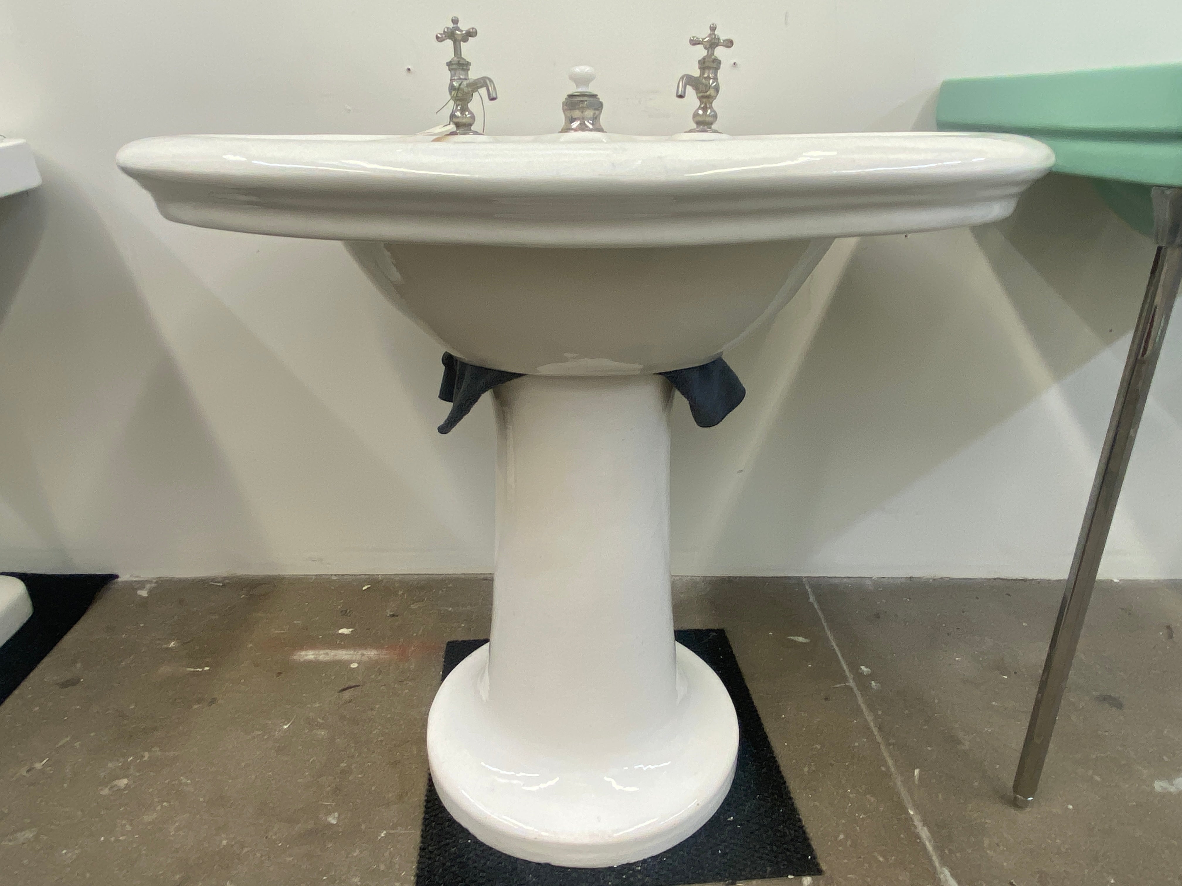 J.L. Mott 1910's Earthenware Sink w/ Period Hardware (SINK-24)