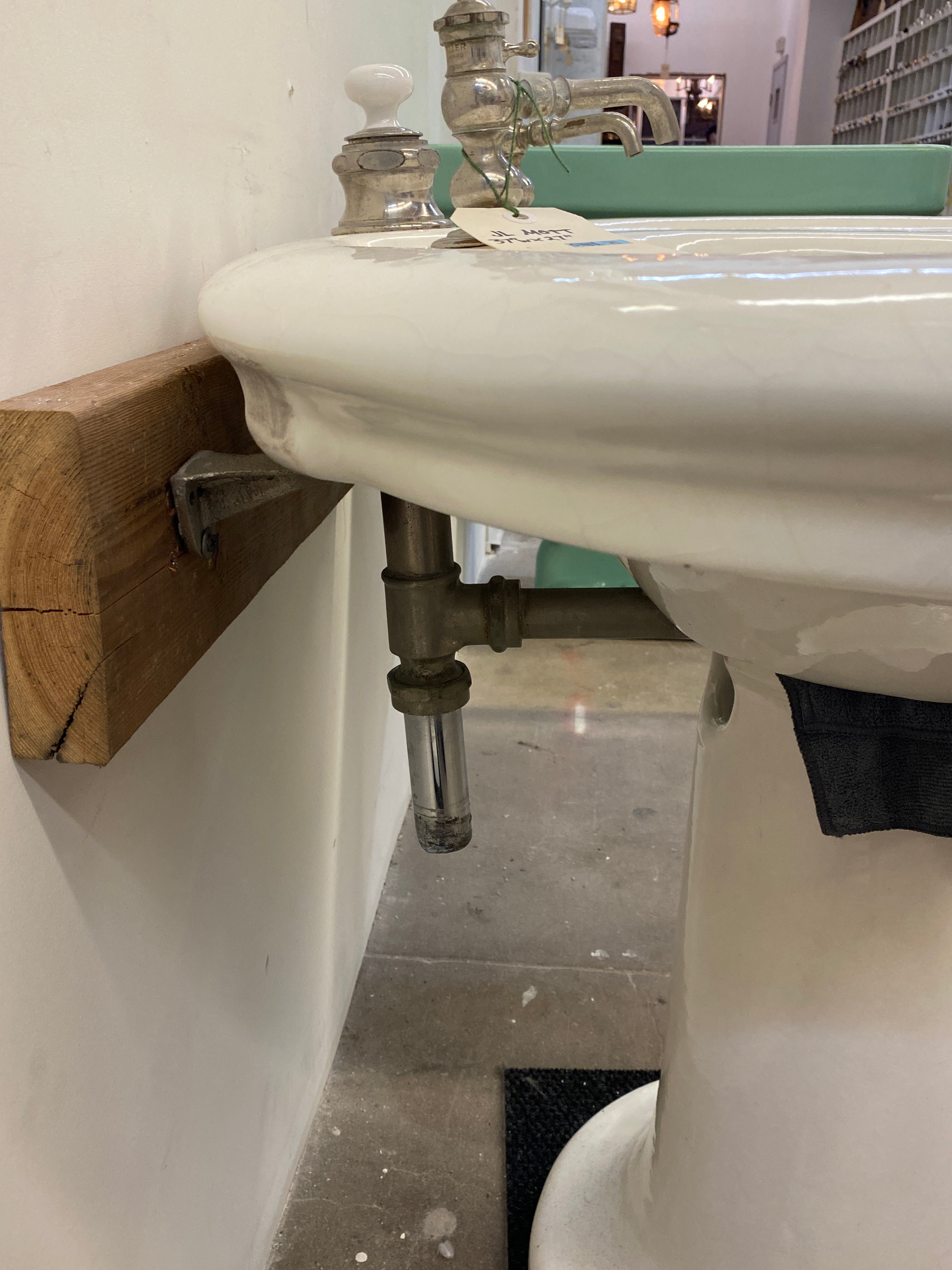J.L. Mott 1910's Earthenware Sink w/ Period Hardware (SINK-24)