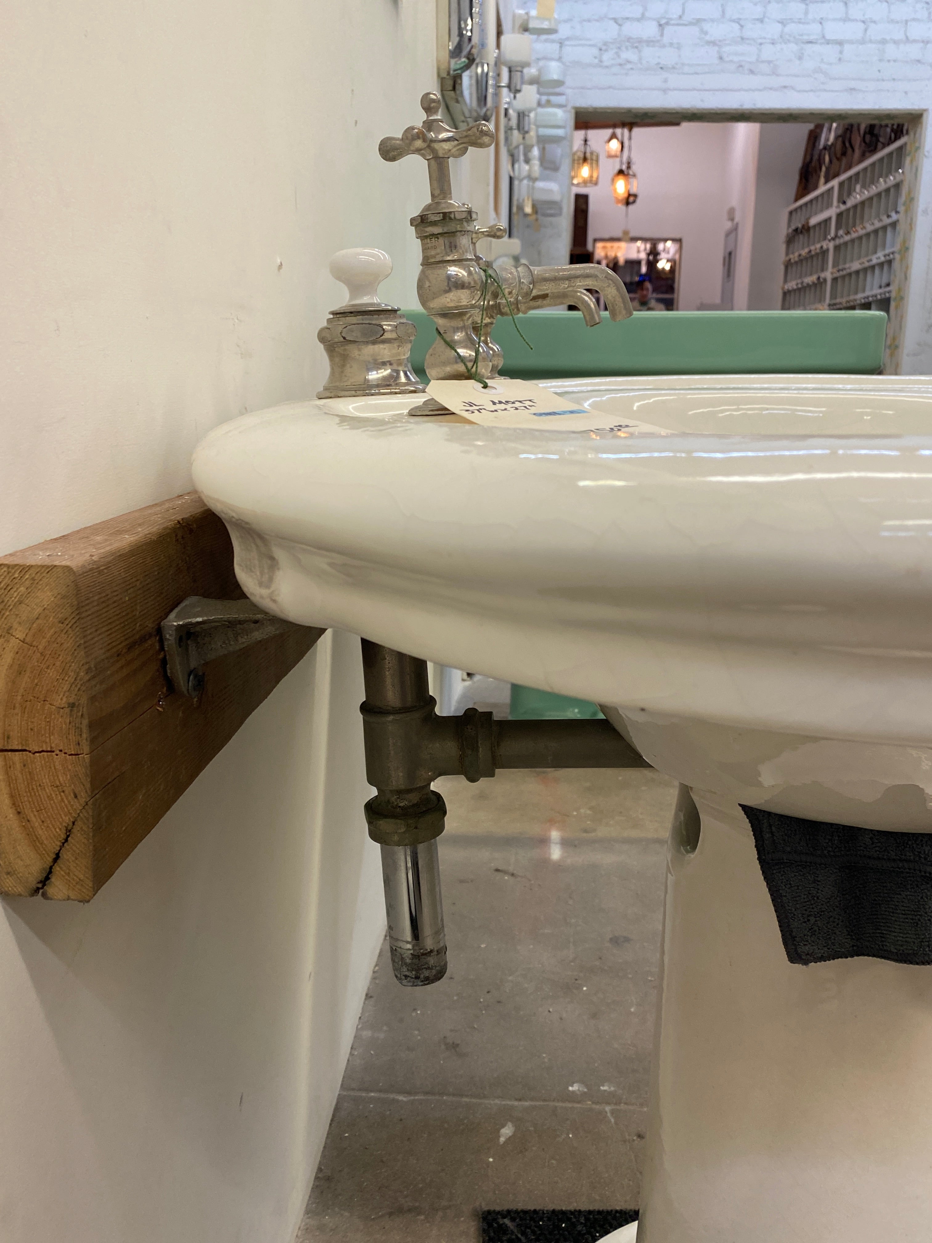 J.L. Mott 1910's Earthenware Sink w/ Period Hardware (SINK-24)
