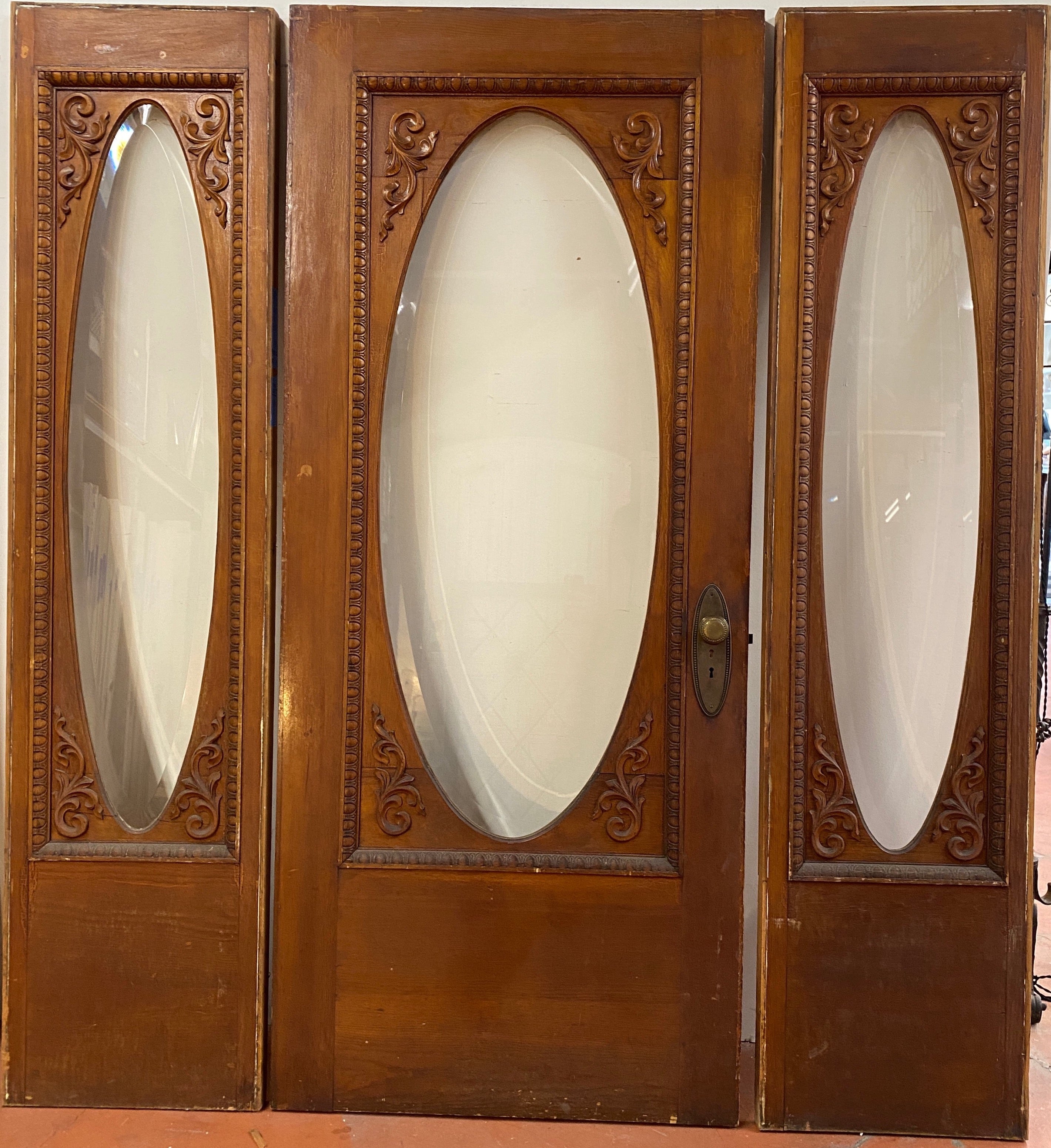 Oval Beveled Glass Entry Door Set w/ Sidelights (PRKS-62)
