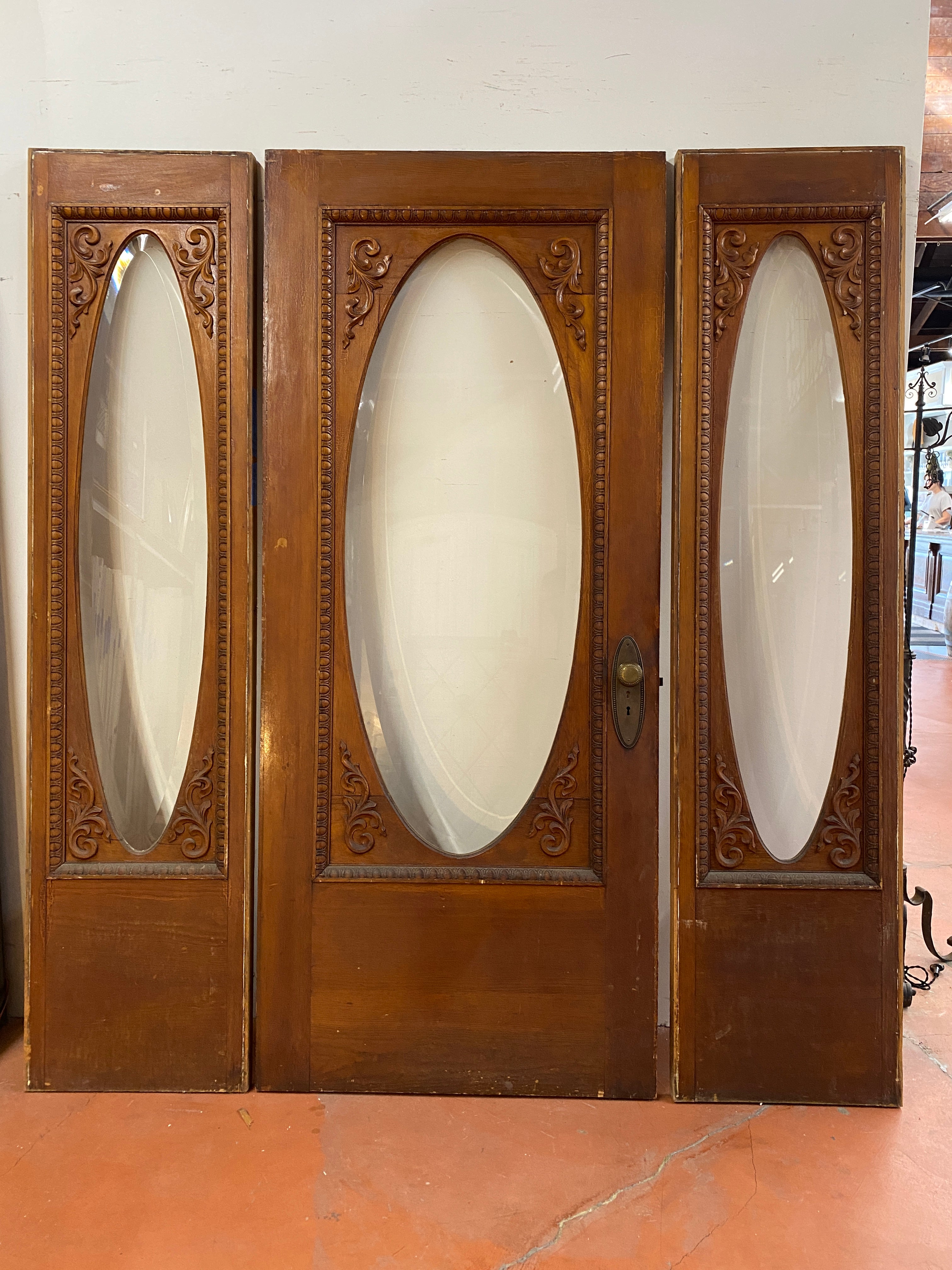 Oval Beveled Glass Entry Door Set w/ Sidelights (PRKS-62)