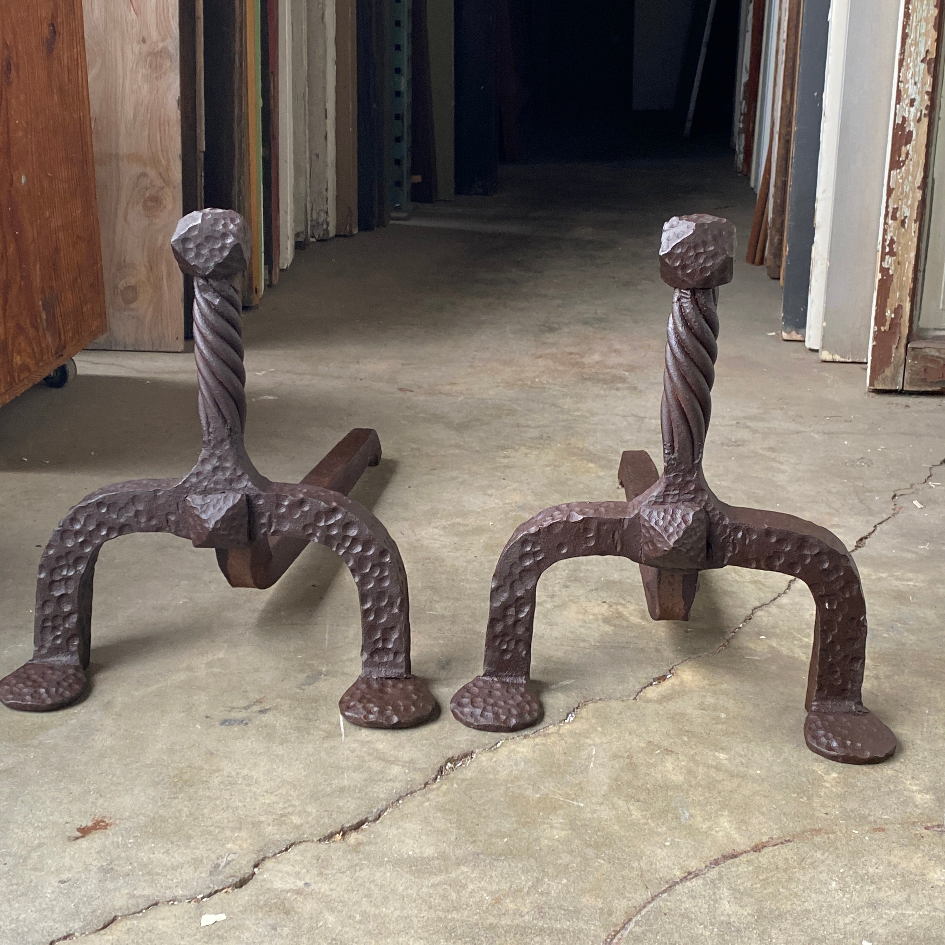 Heavy-Cast Hammered Andirons (OE-19)