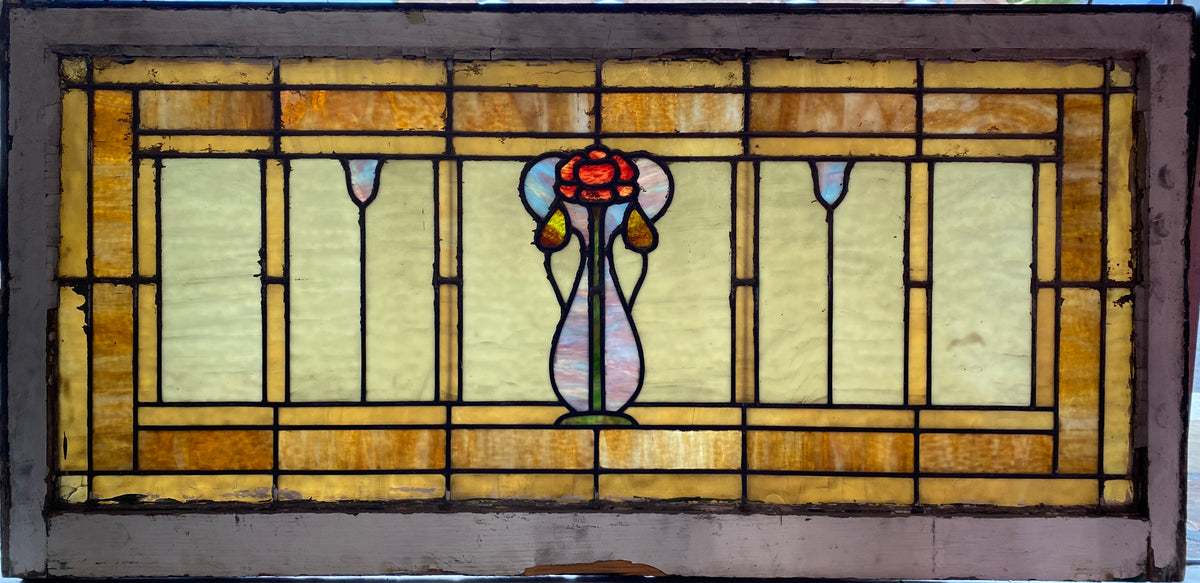 Stained Glass with Rose Detail Pasadena Architectural Salvage