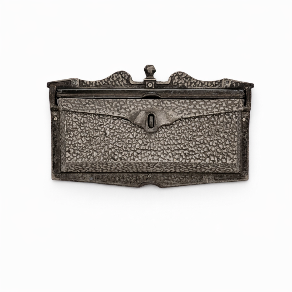 Decorative metal card holder on a white background