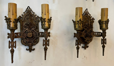 Hammered-Brass Double Sconce Pair (LT-623)