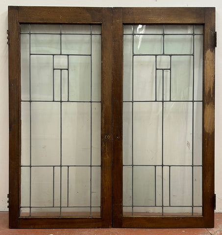 Leaded Glass Mahogany Cabinet Pair (SG-165)