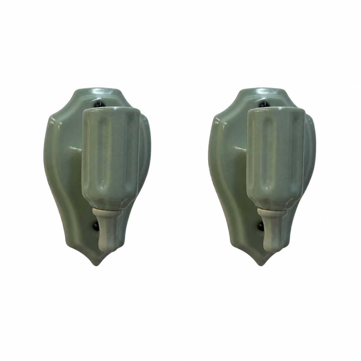 Green Porcelain wall sconce Pair – circa 1920s–1930s (LT-1186)