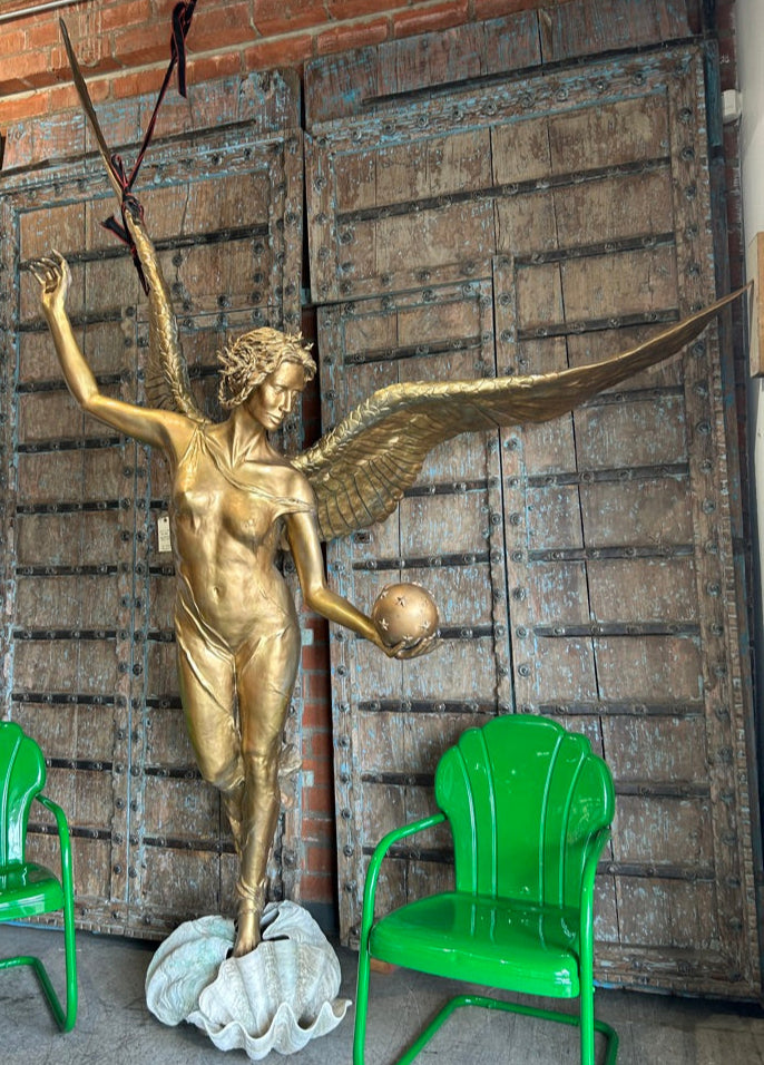 Lg. Cast Bronze Winged-Goddess Statue (OE-68)