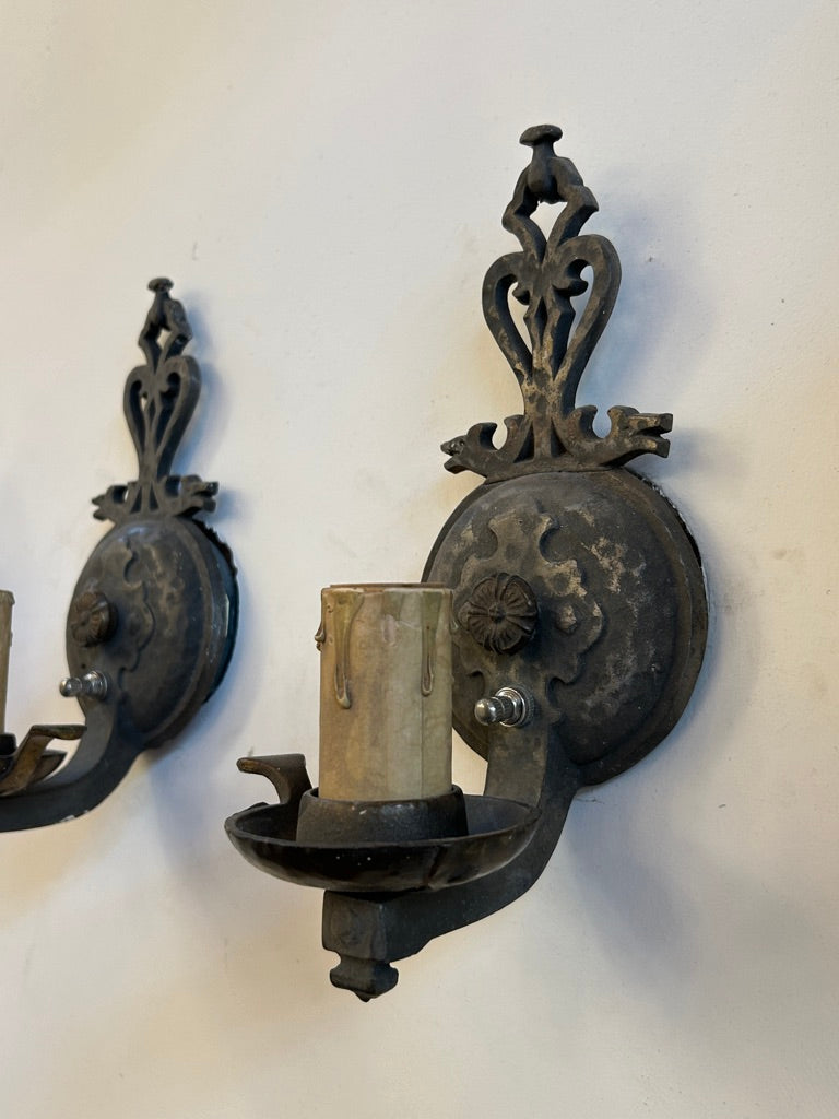 Hammered Cast-Iron Sconce Pair (LT-864)