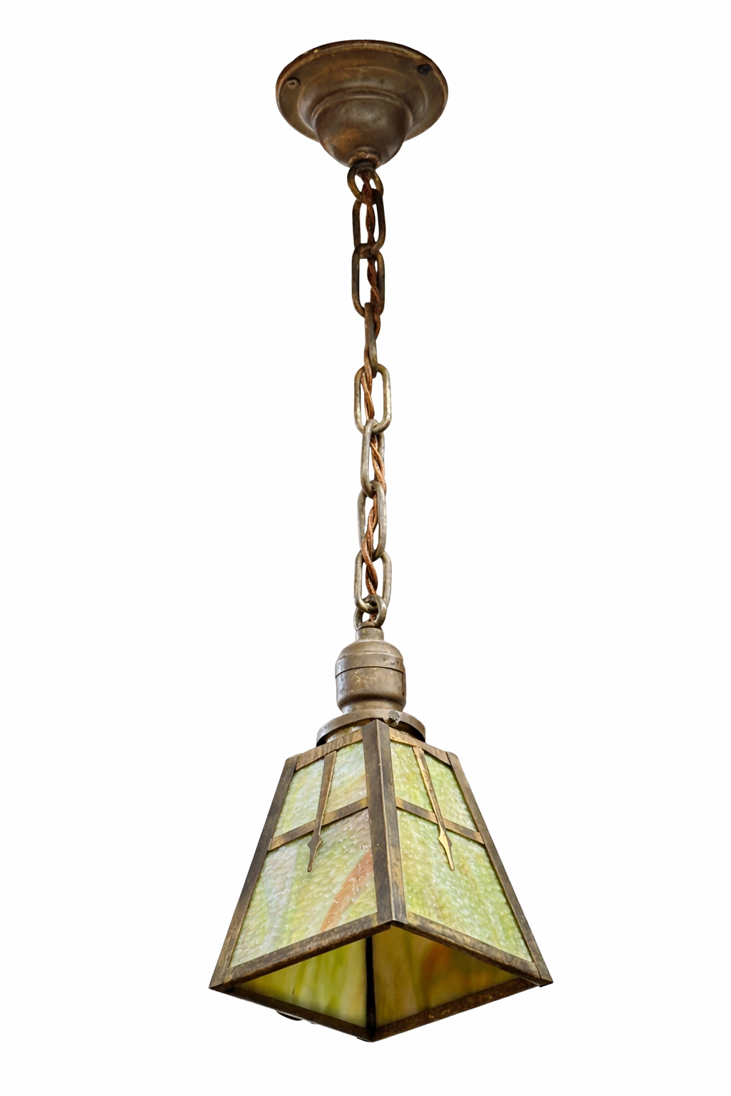 Arts & Crafts pendant light with amber slag glass shade (LT-900)
